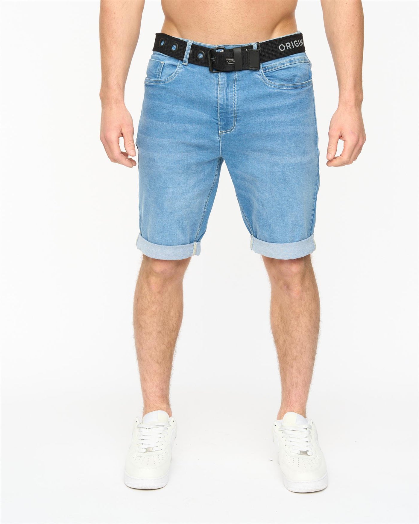 Mens Youlgreeve Belted Denim Shorts Mid Wash