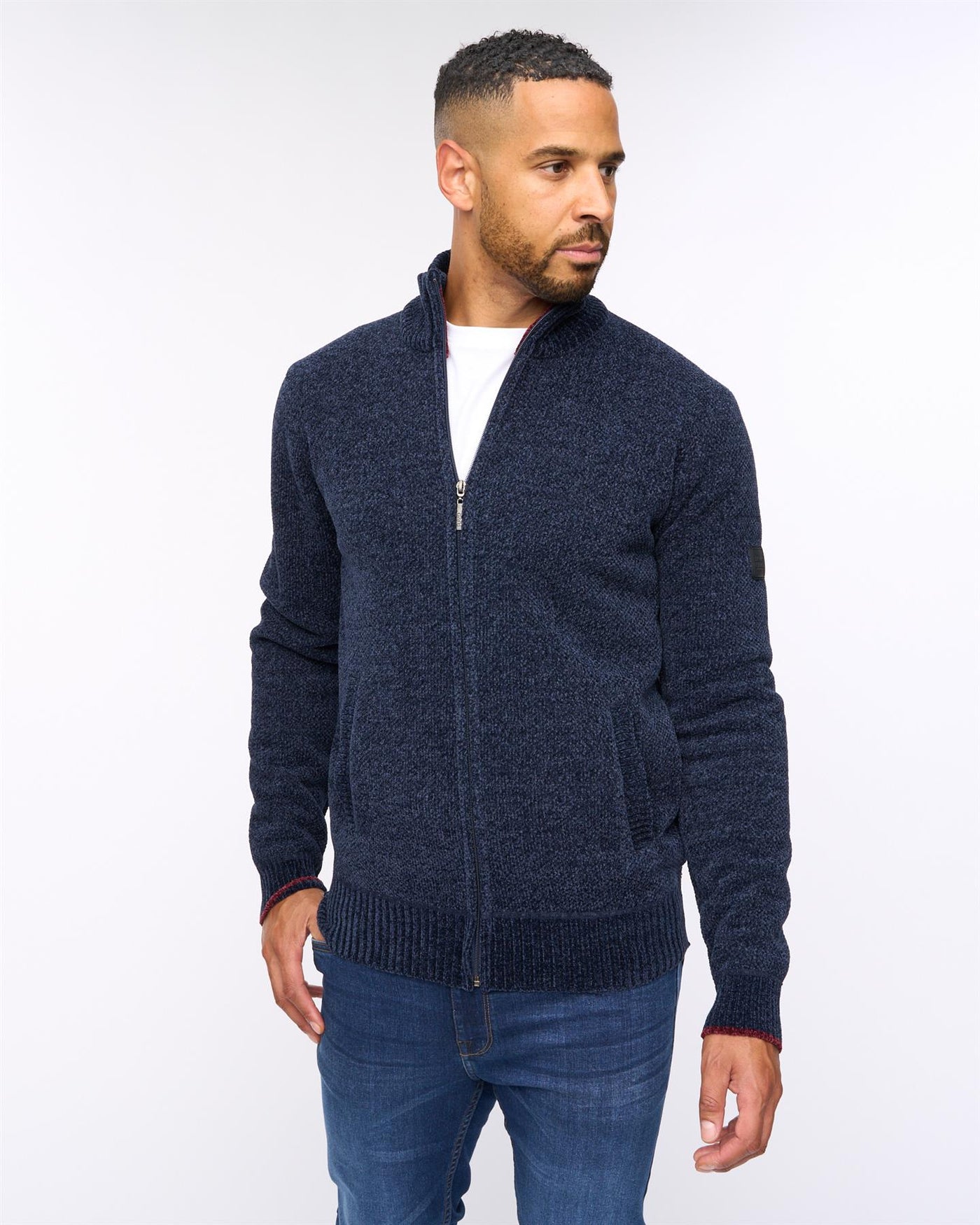Mens Gladstone Funnel Kneck Zip Knit Navy