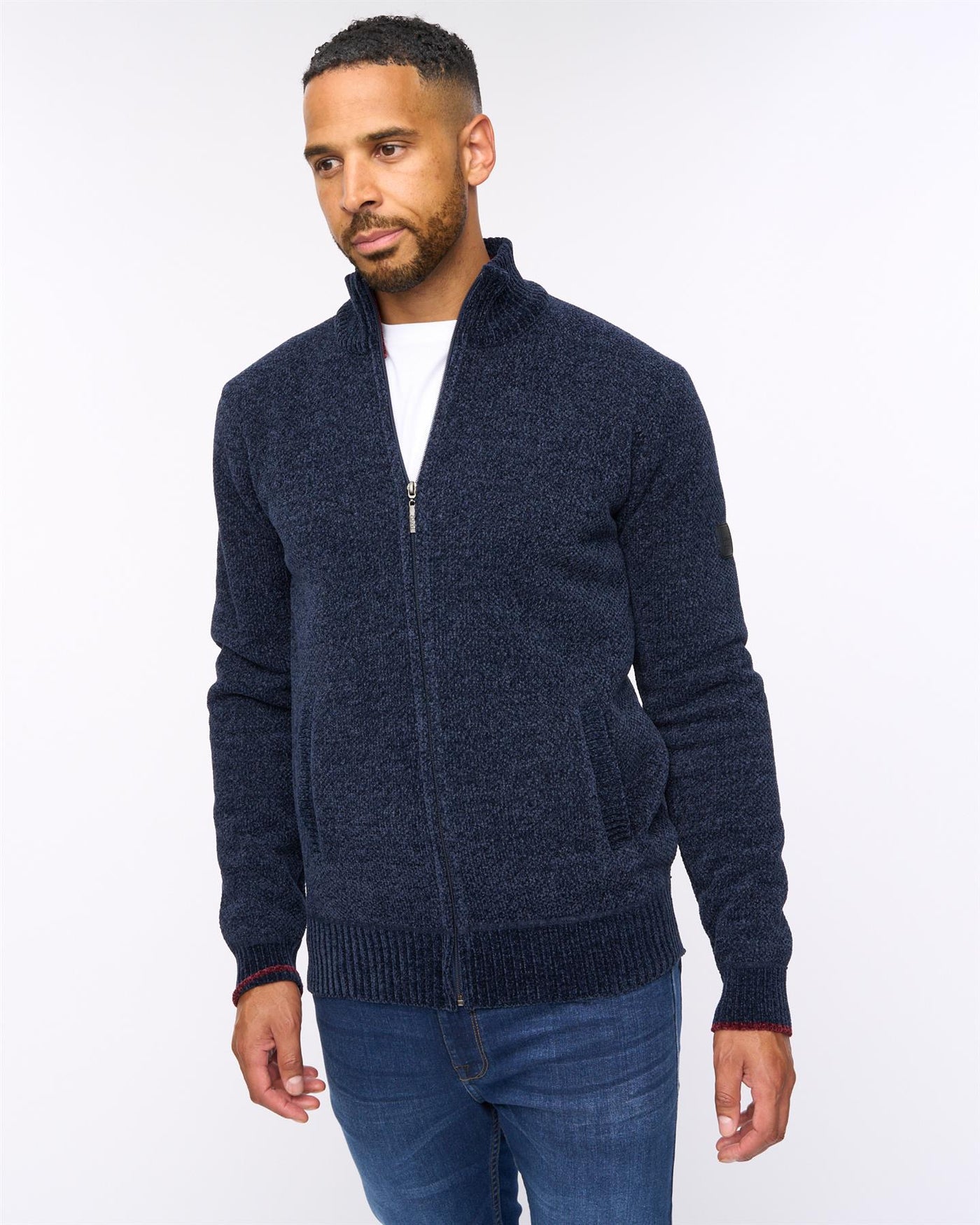 Mens Gladstone Funnel Kneck Zip Knit Navy
