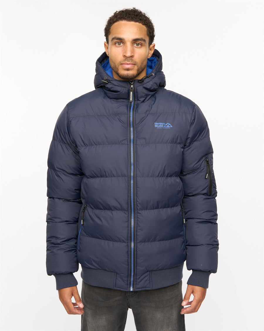 Mens Thinker Puffer Bomber Jacket Navy