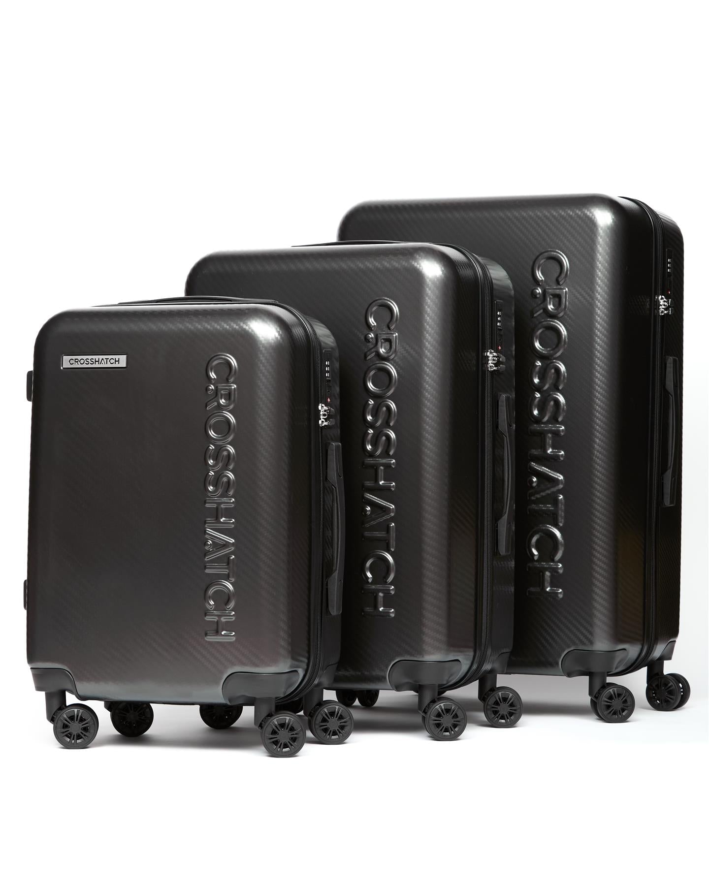 Mens Escapade Embossed Suitcase 3pk Charcoal