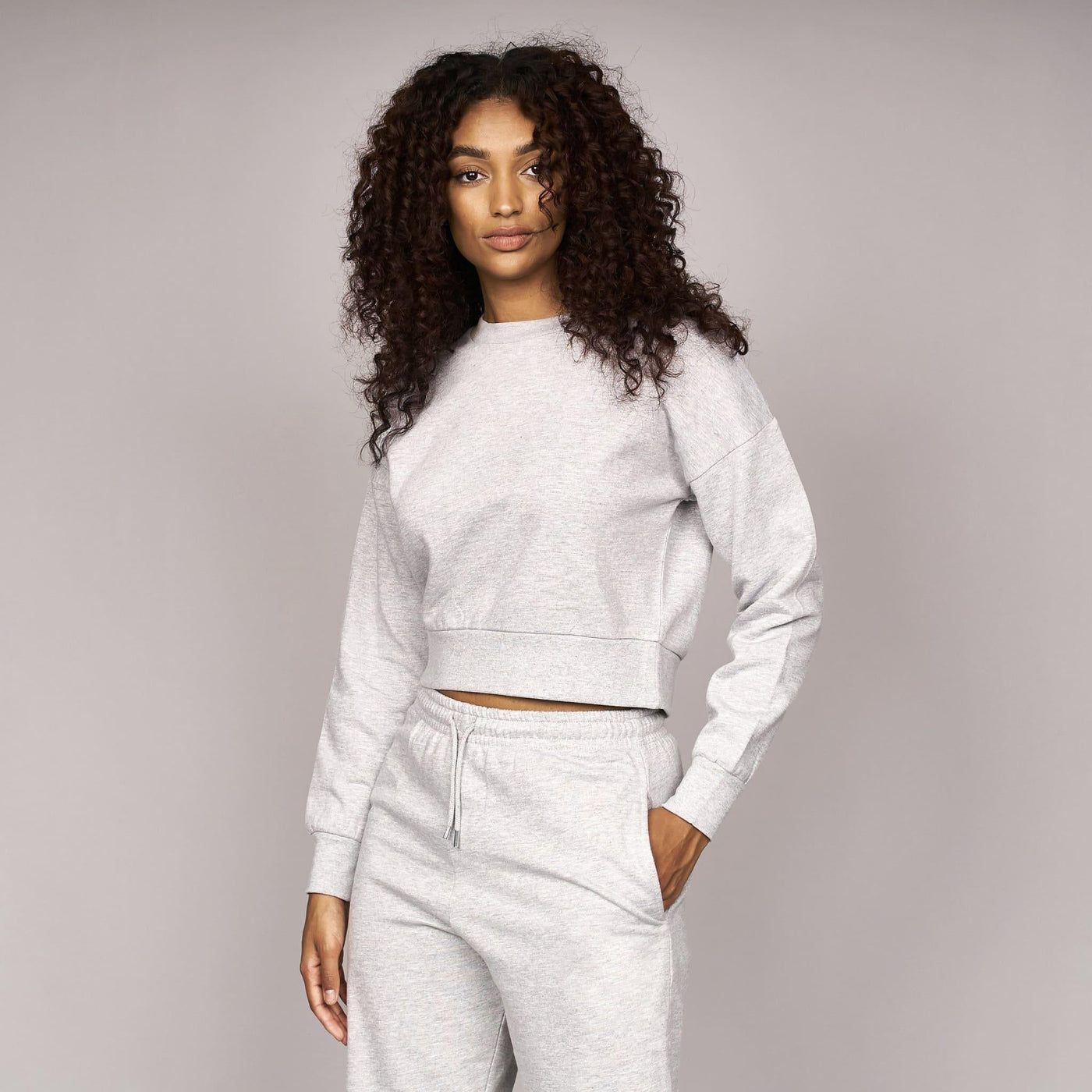 Womens Catalina Crop Crew Sweat Grey Marl