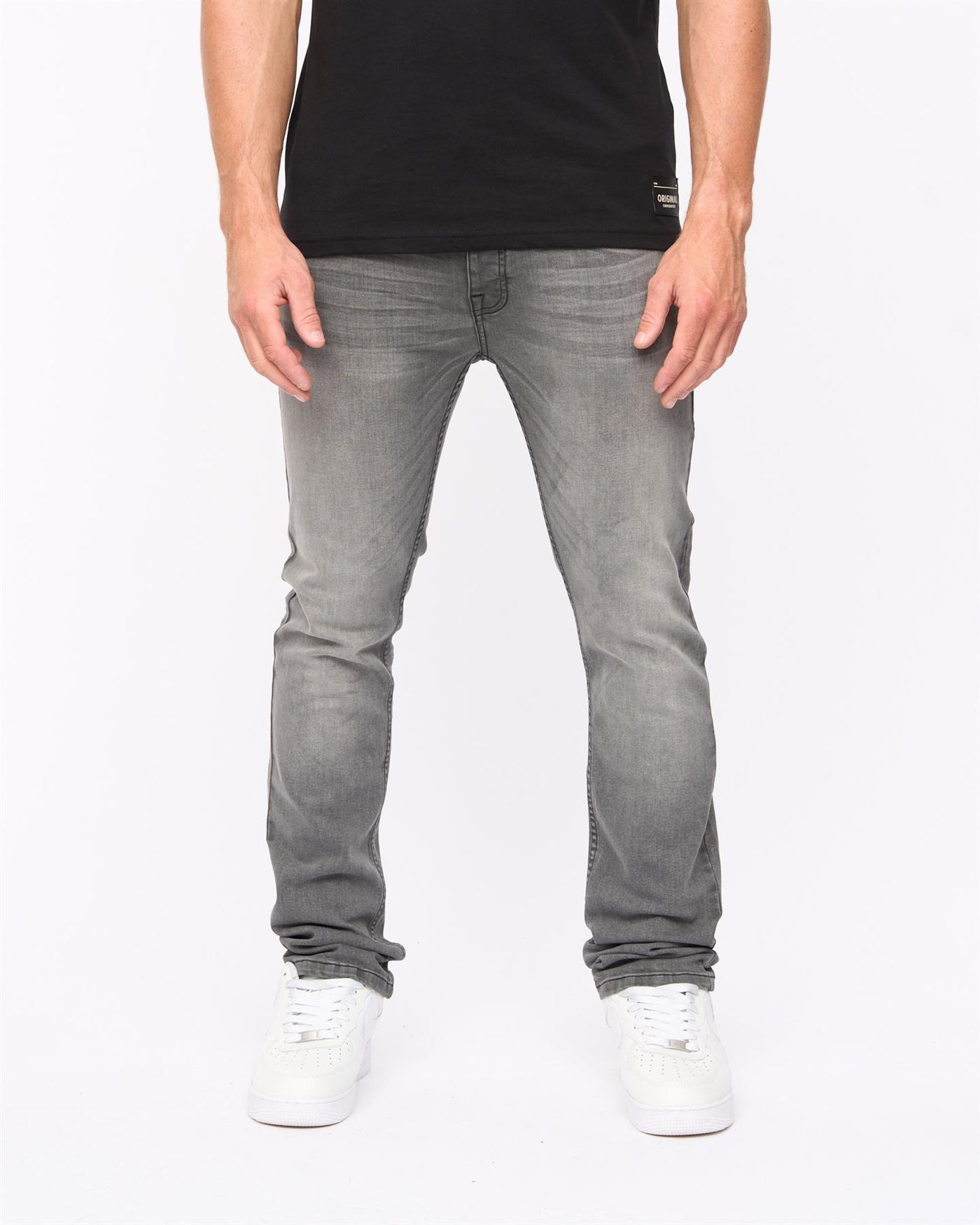 Crosshatch Mens Malcolm Slim Fit Jeans Light Grey Wash