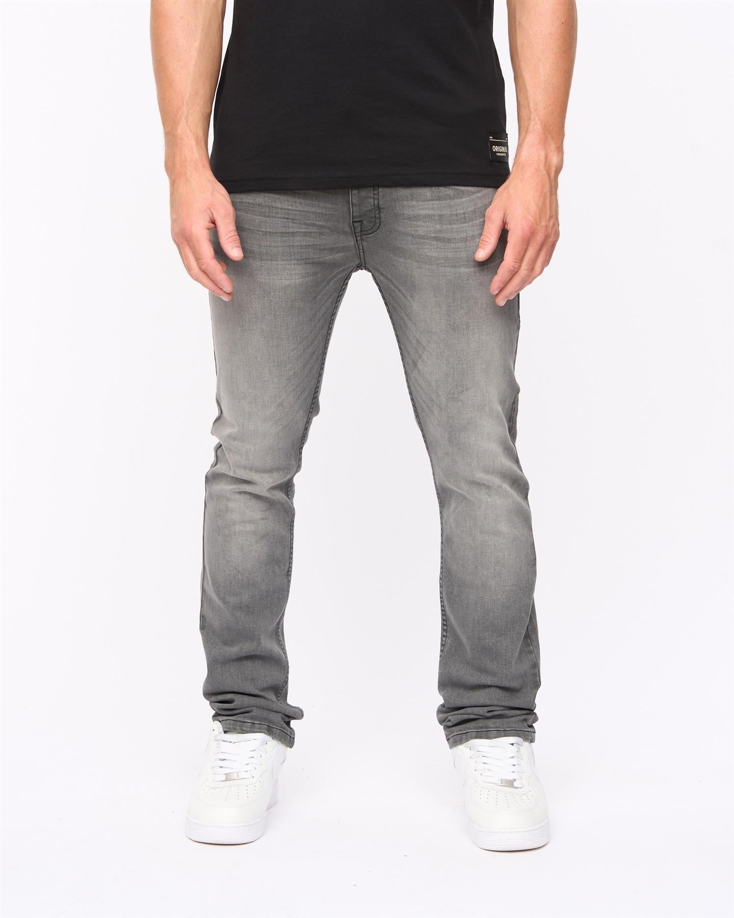 Crosshatch Mens Malcolm Slim Fit Jeans Light Grey Wash