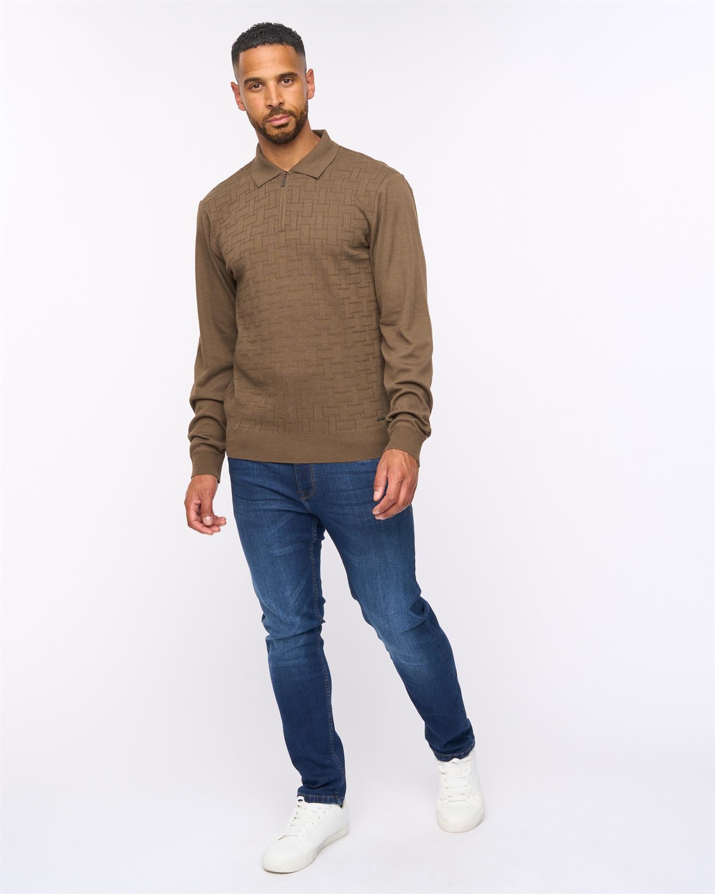 Aldrich 1/2 Zip Knit Polo Dark Taupe