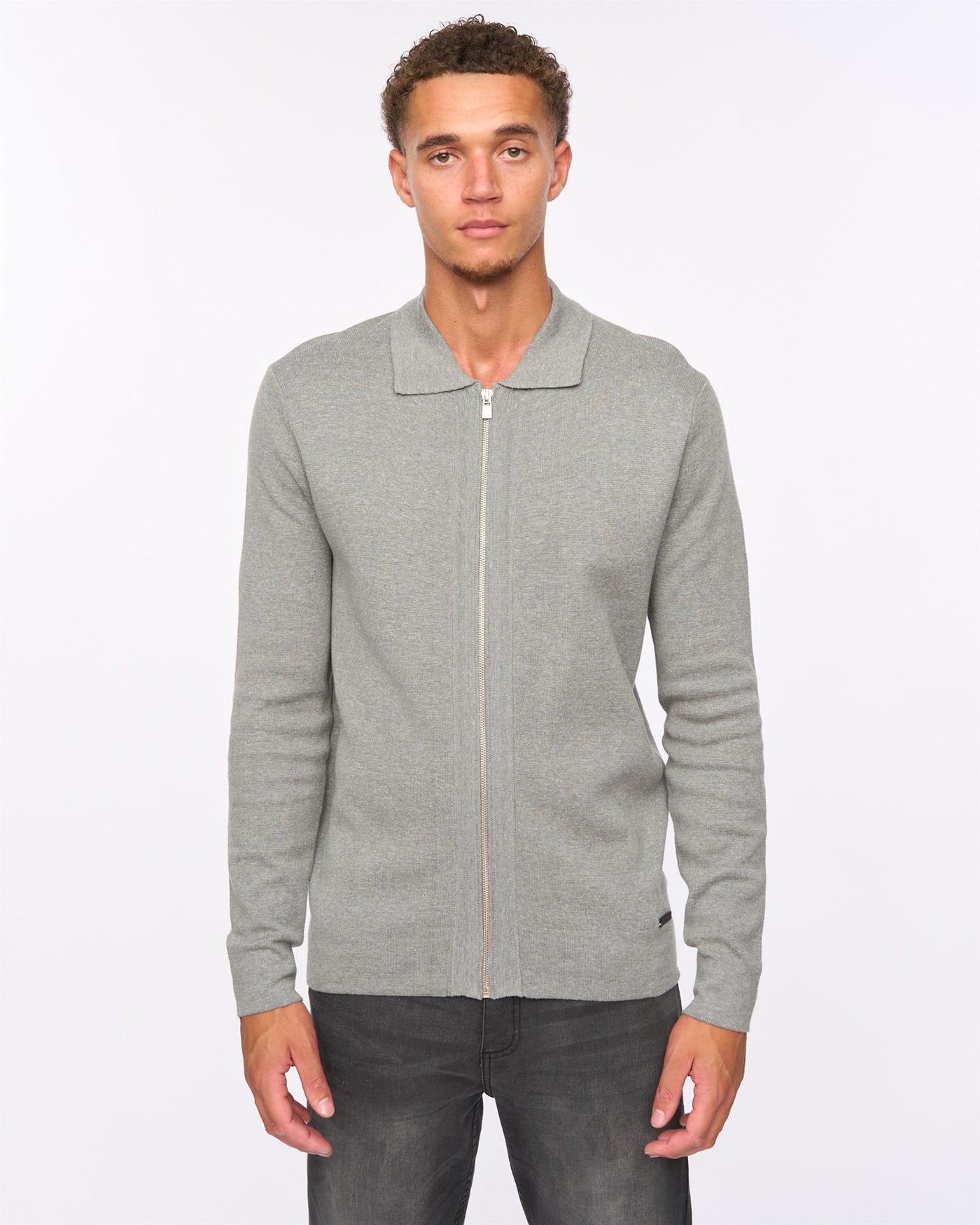 Mens Melfi Zip Thru Knit Grey Marl