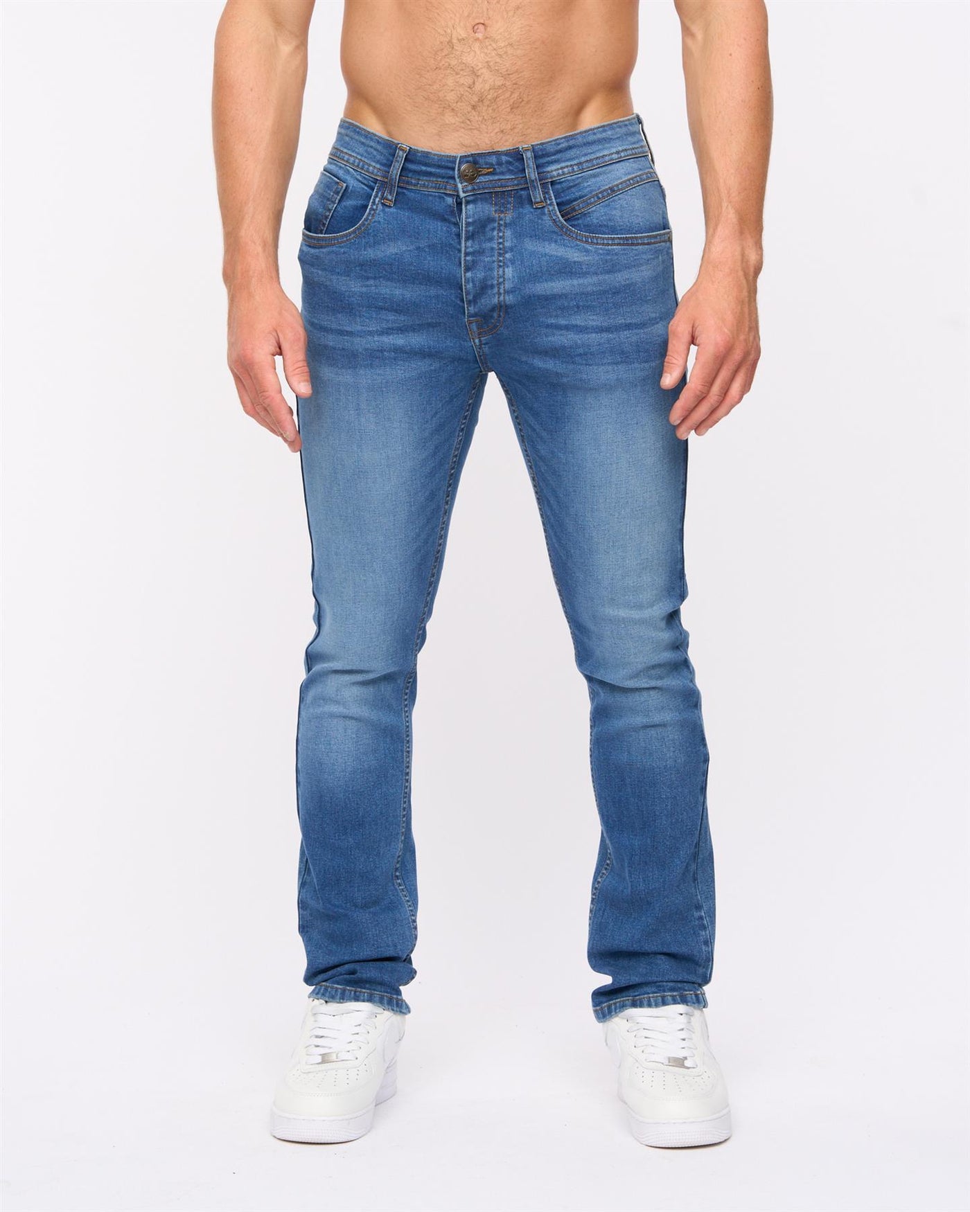 Crosshatch Mens Malcolm Slim Fit Jeans Stone Wash