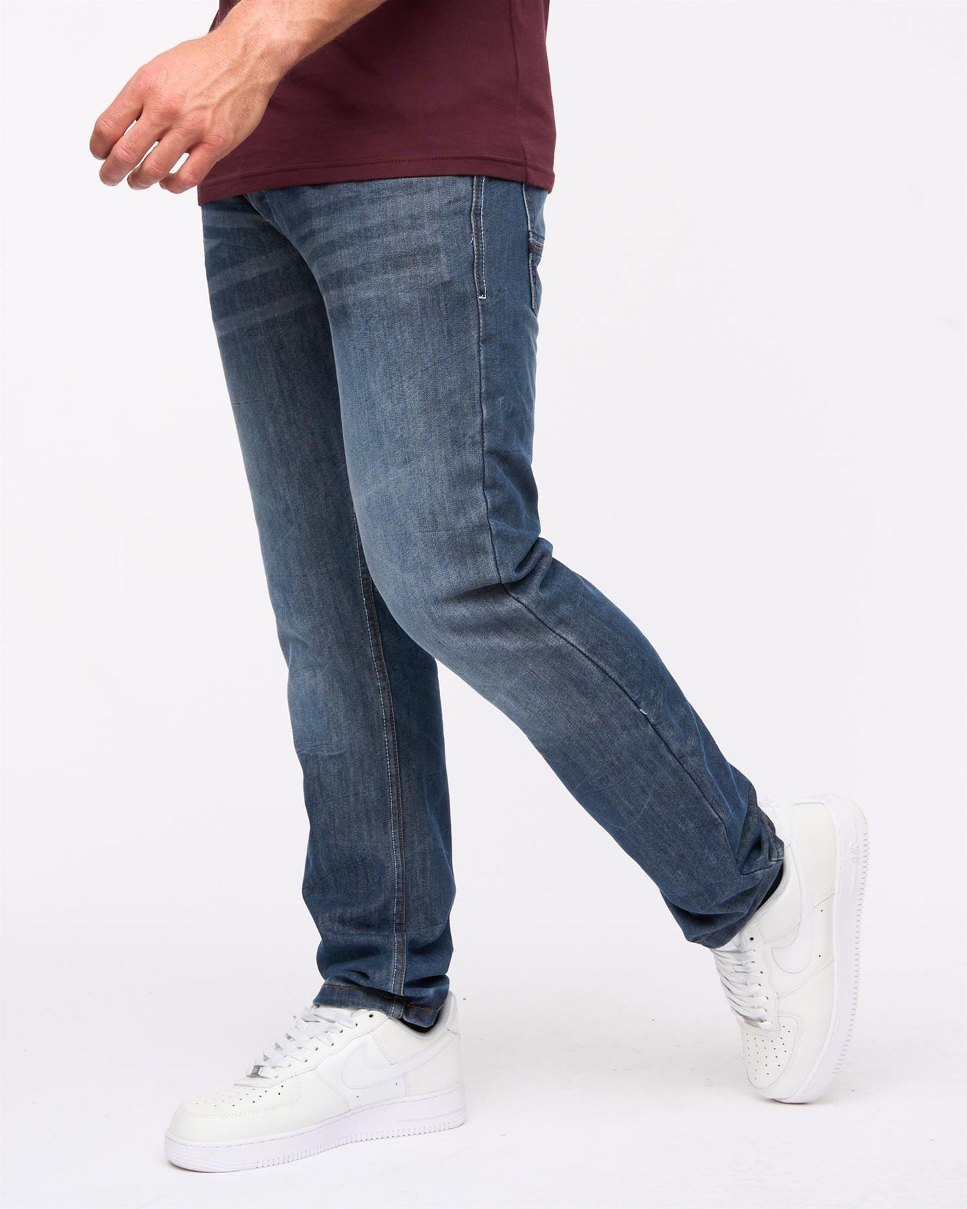 Mens New Embossed Techno Denim Jeans Stone Wash