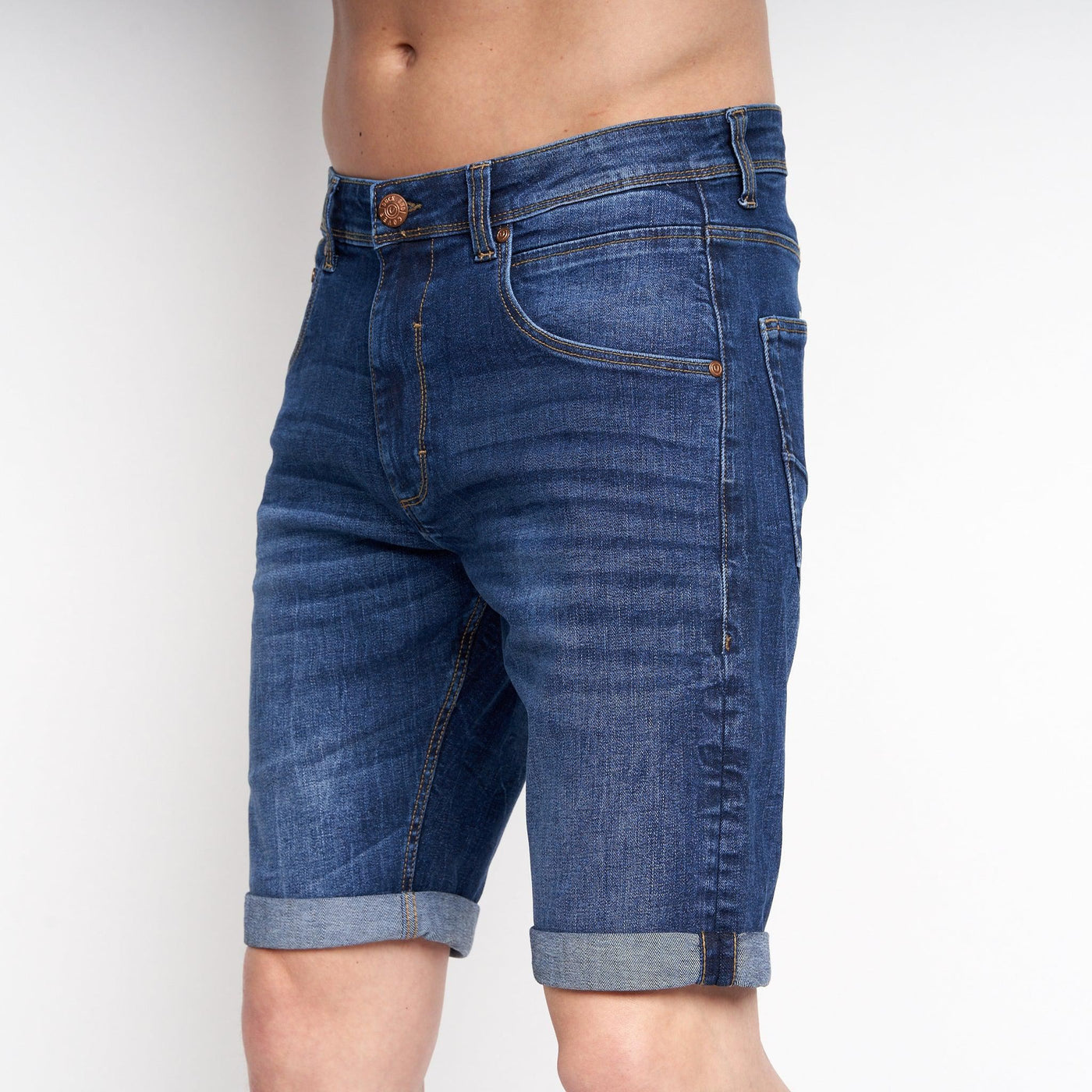 Duck and Cover Mens Mustone Denim Shorts Dark Stone Wash