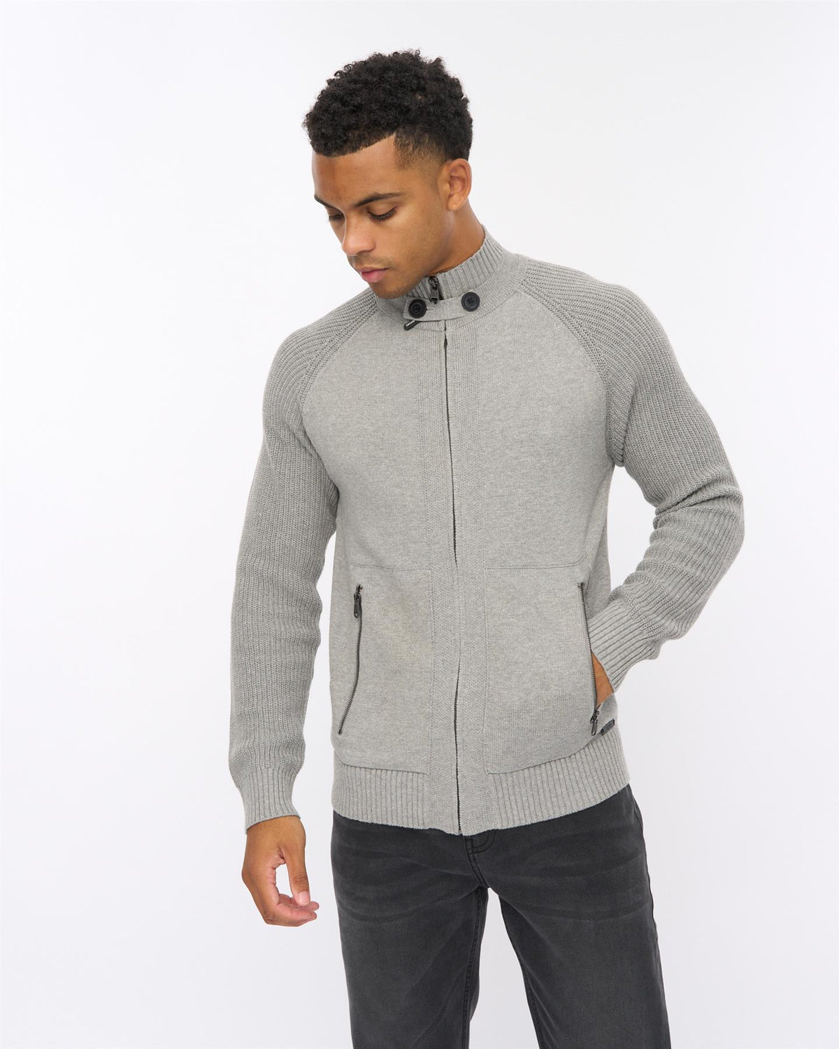 Mens Birchin Zip Thru Knit Grey