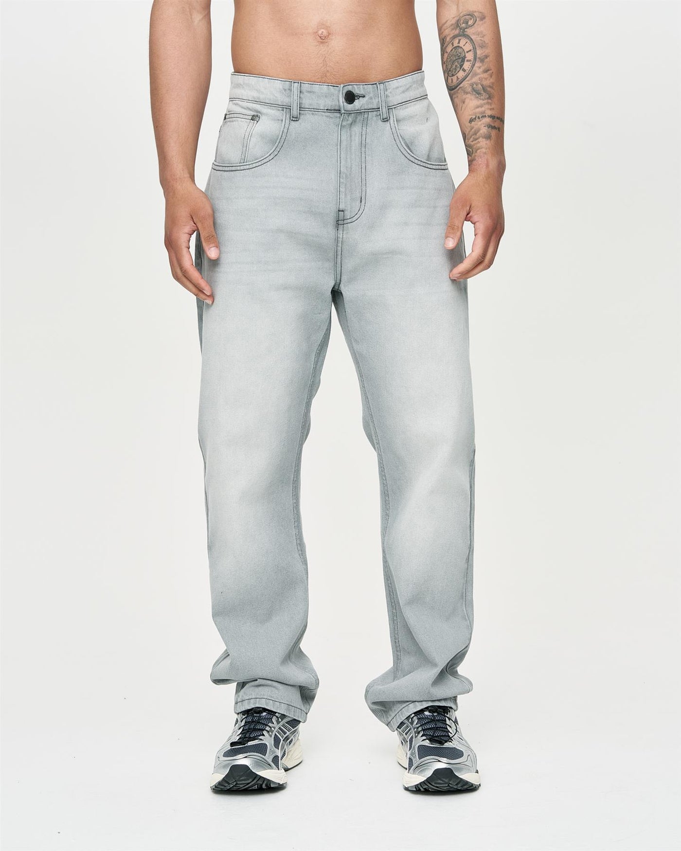 Mens Studio Dee Baggy Jeans Light Grey Wash