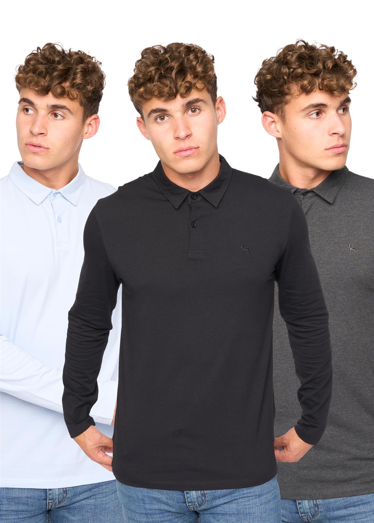 Mens Saperton Long Sleeve Polo 3pk Assorted