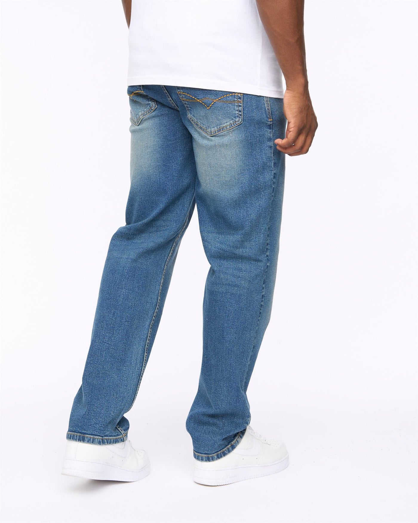 Mens Detendu Relax Fit Jeans Mid Wash