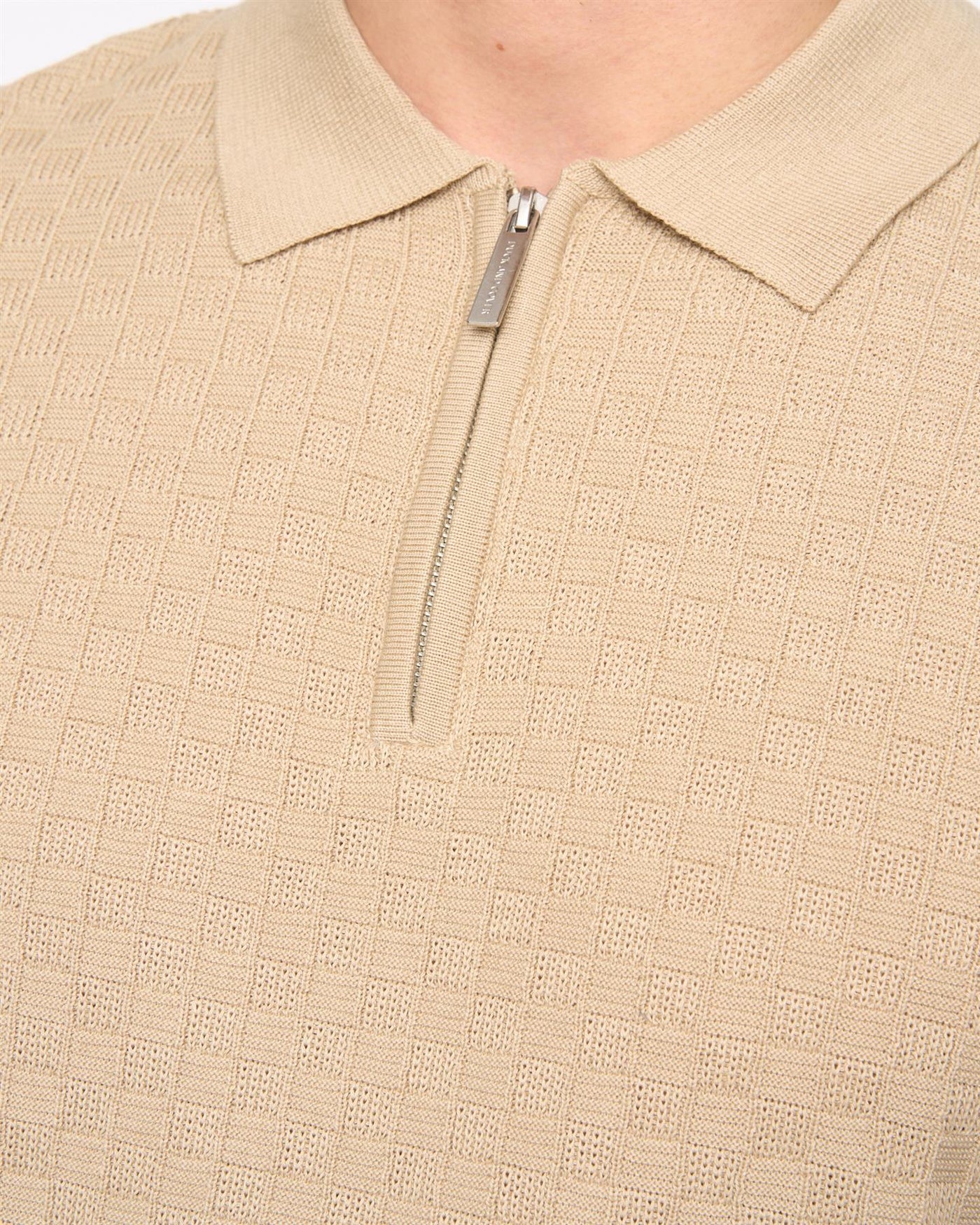 Mens Danvers Zip Knit Polo Stone