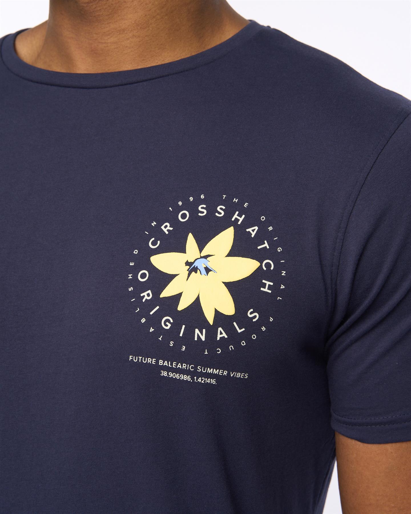 Mens Flowered T-Shirt Navy