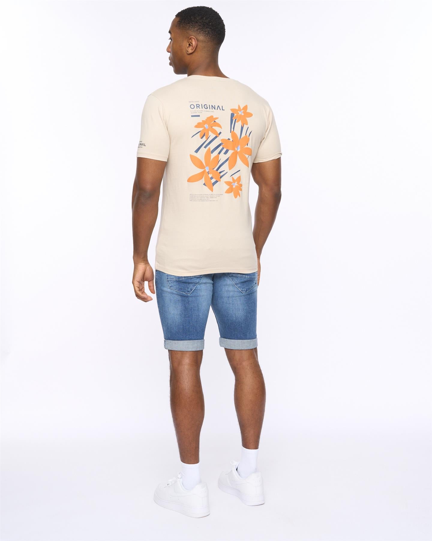 Mens Flowered T-Shirt Light Stone