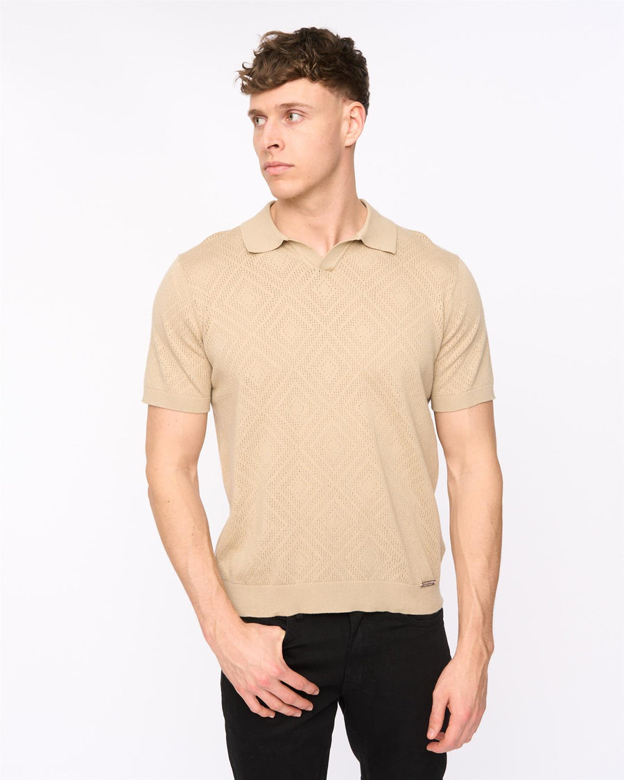 Mens Dedham Knit Polo Stone