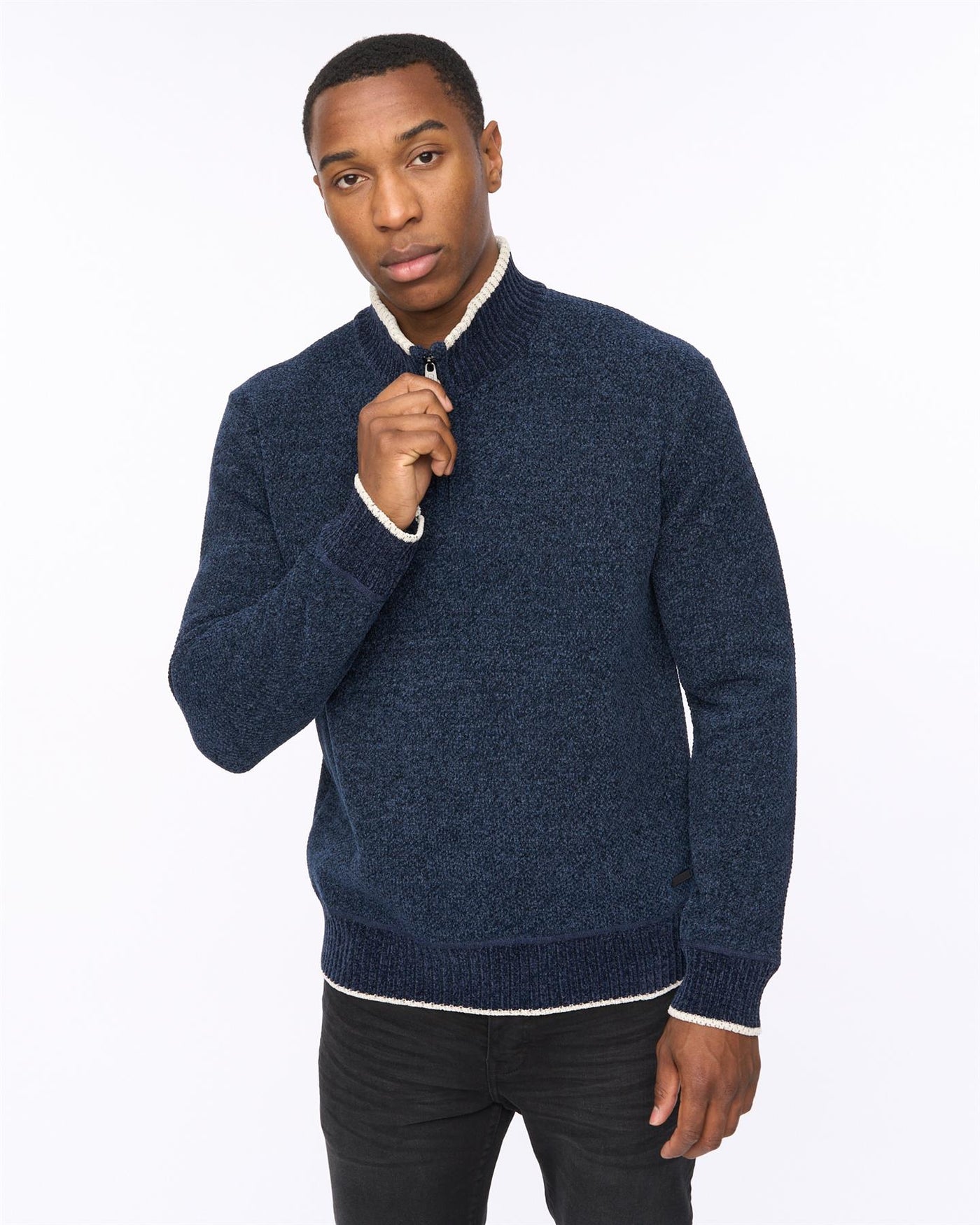 Mens Coldwell Chenille 1/4 Zip Knit Navy