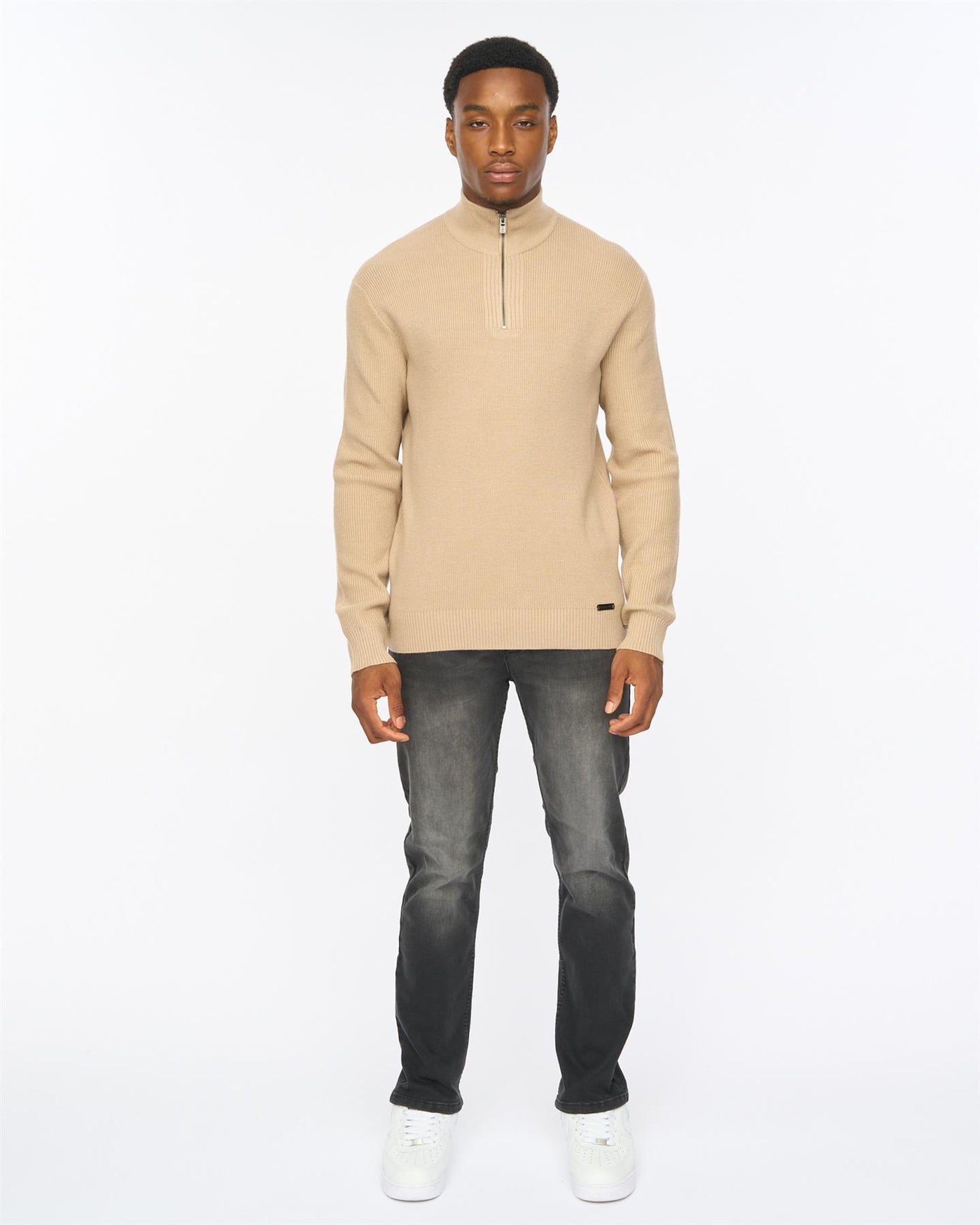 Mens Potenza 1/4 Zip Knit Stone