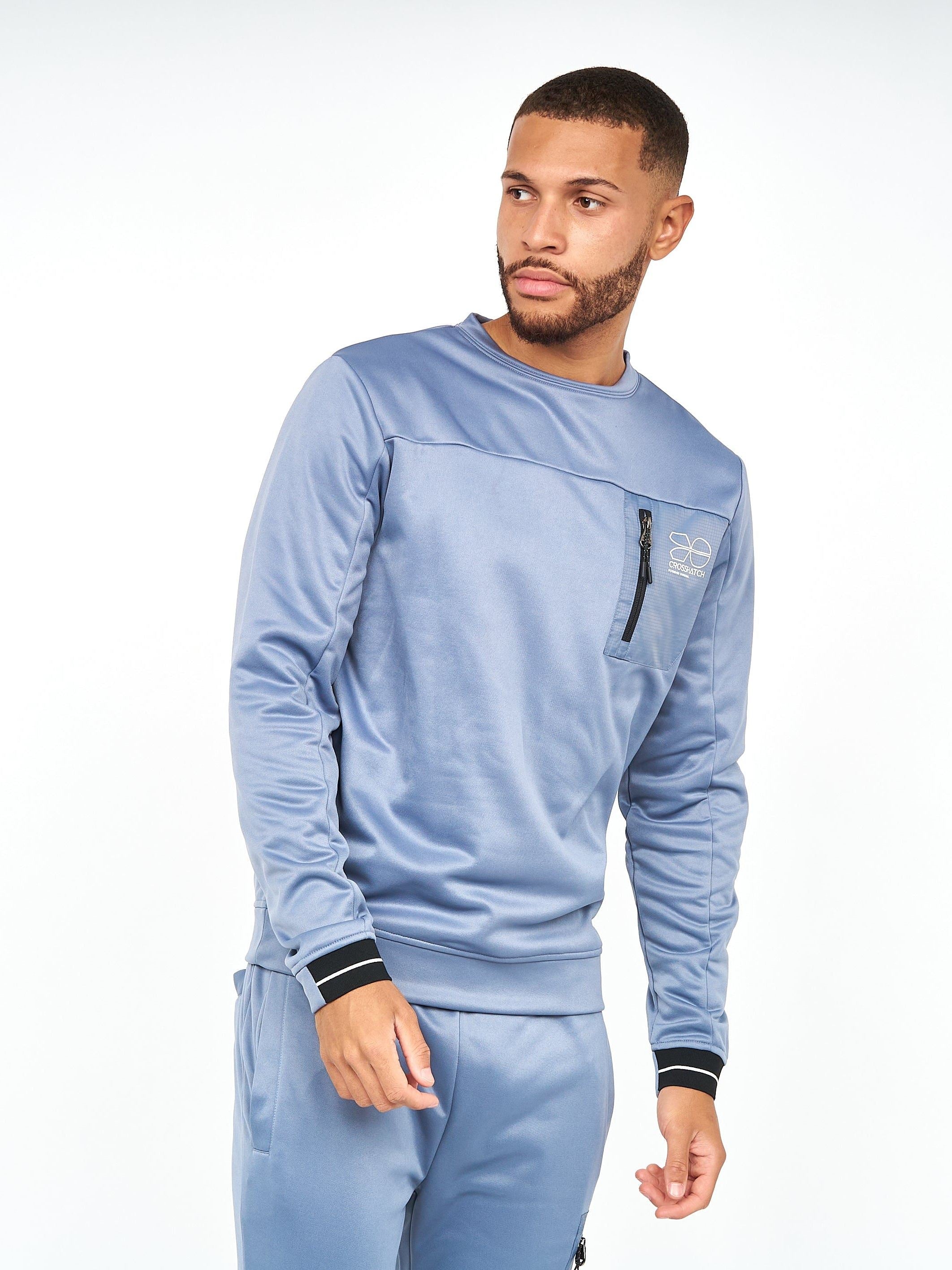 Mens Catmoore Crew Tracktop Steel Blue