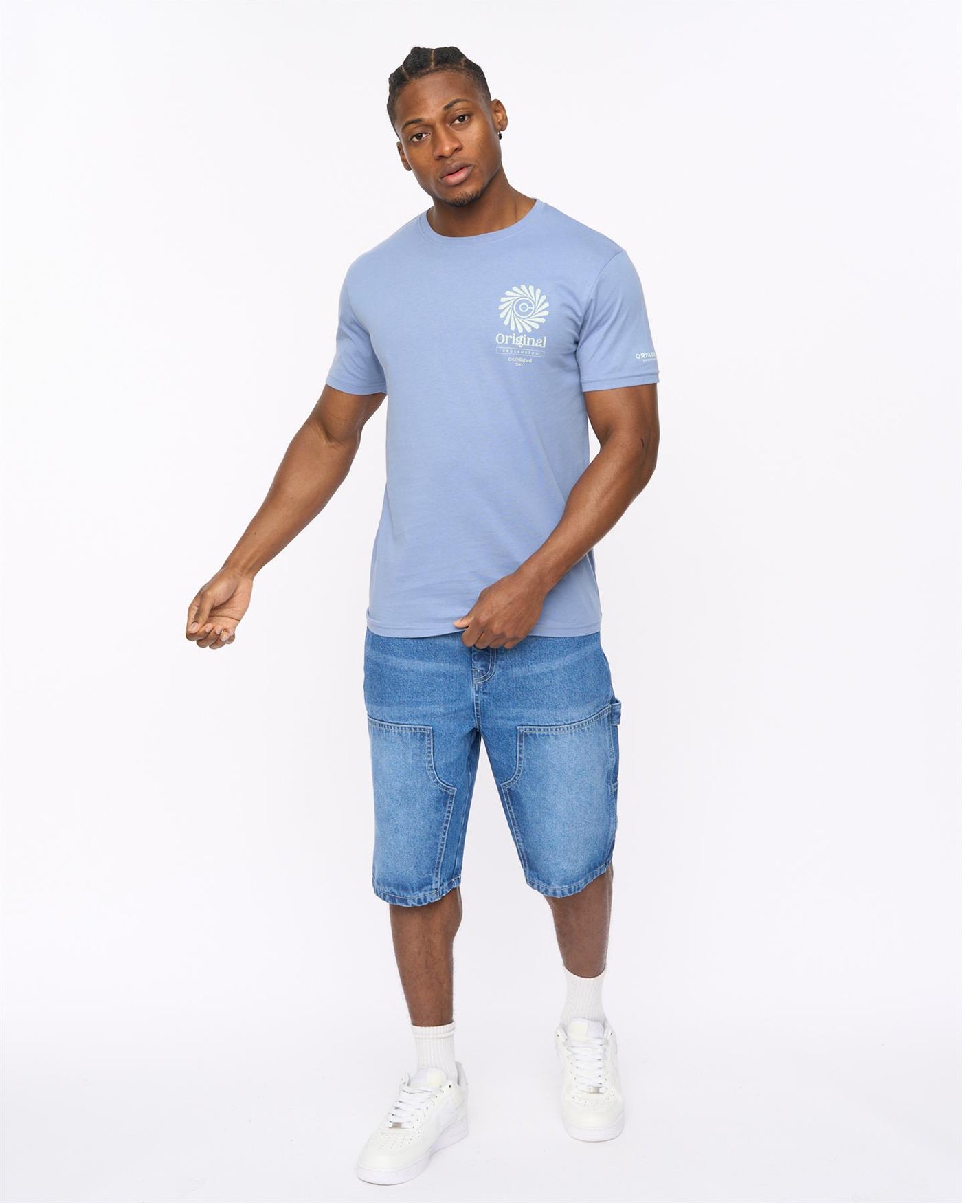 Mens Teleman Denim Shorts Mid Wash