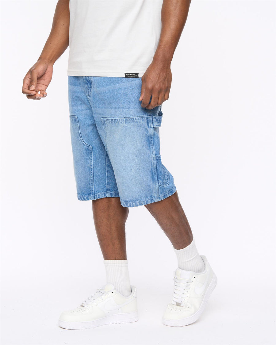 Mens Teleman Denim Shorts Light Wash