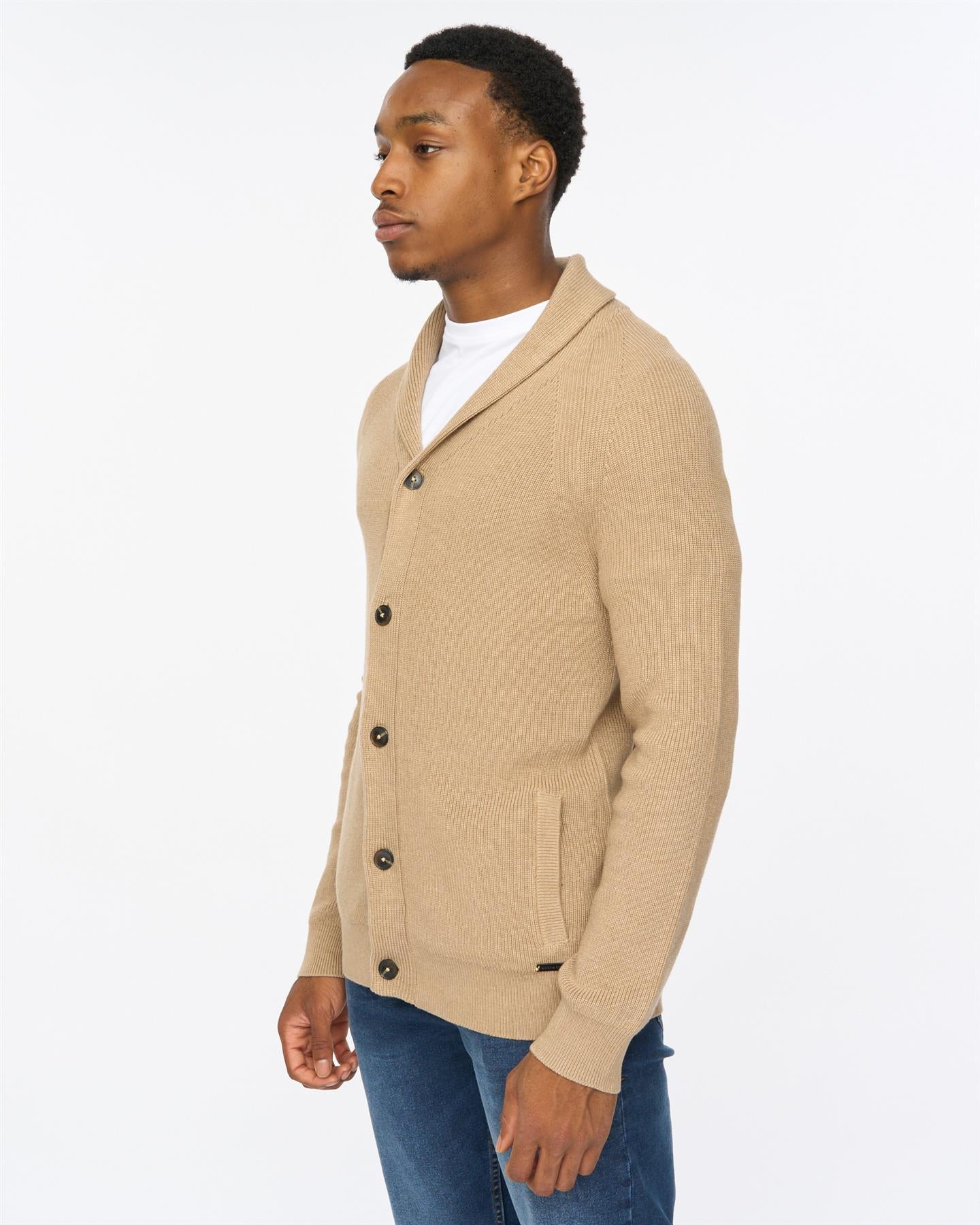 Mens Venosa Shawl Cardigan Stone