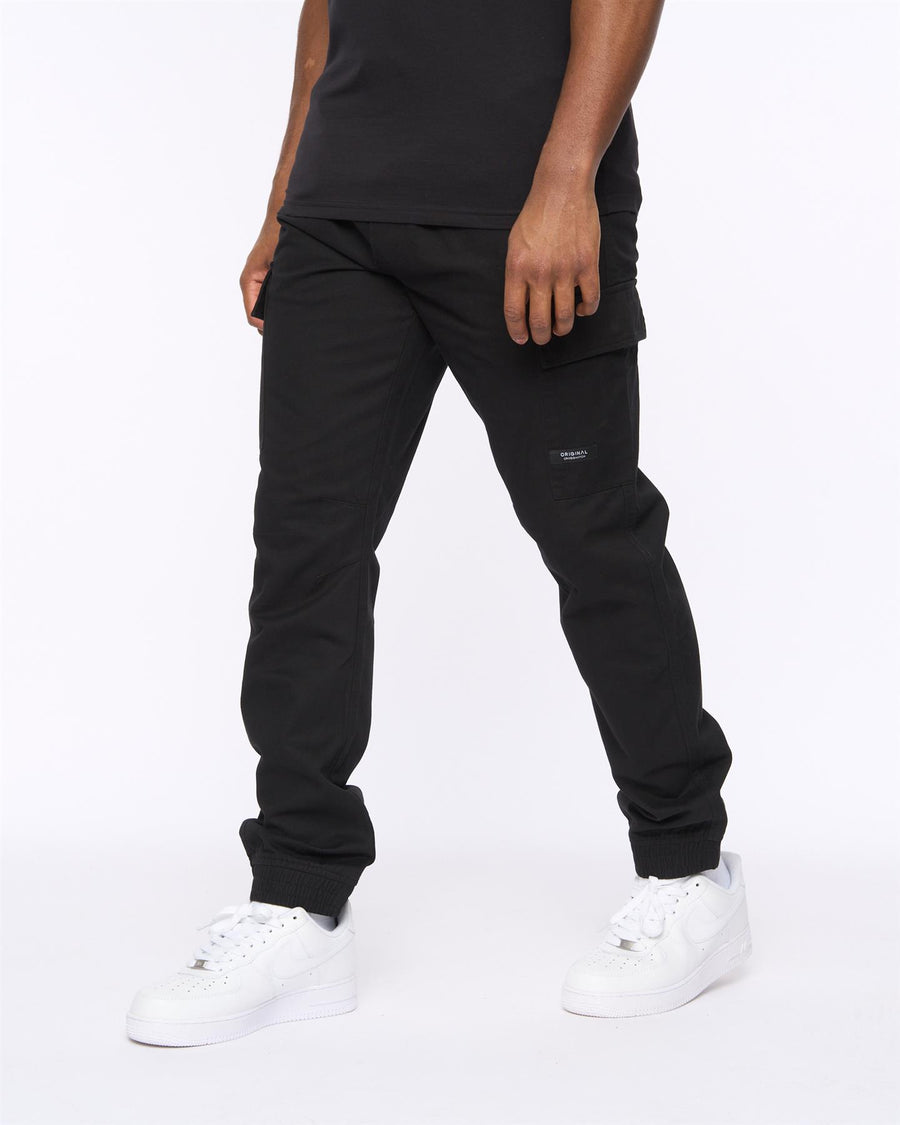 Mens Utilate Elastic Waist Cargos Black