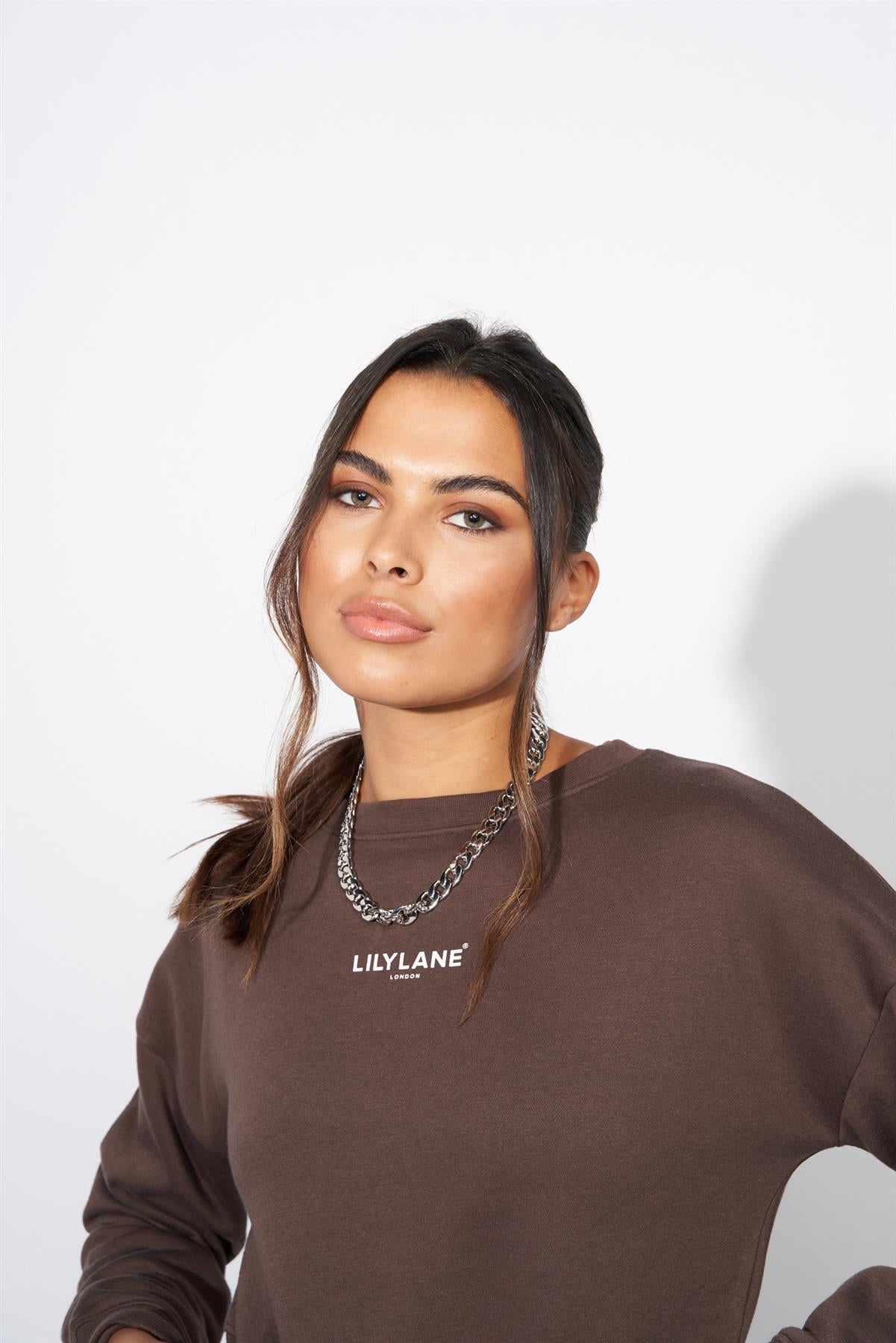 Ladies Lily Lane Josephina Crop Sweat Brown
