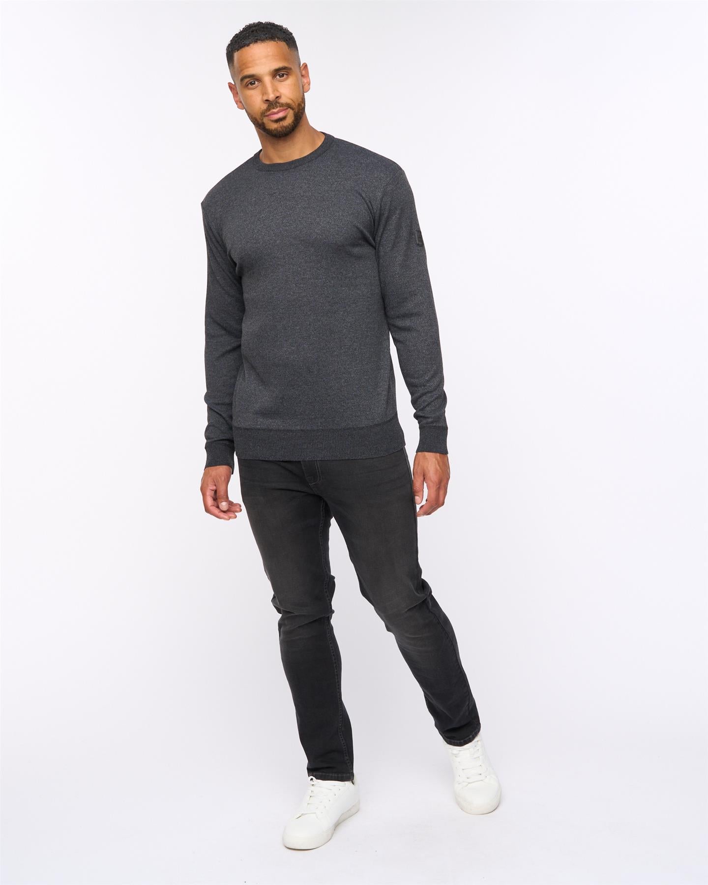 Pepston Crew Neck Jumper Black Marl