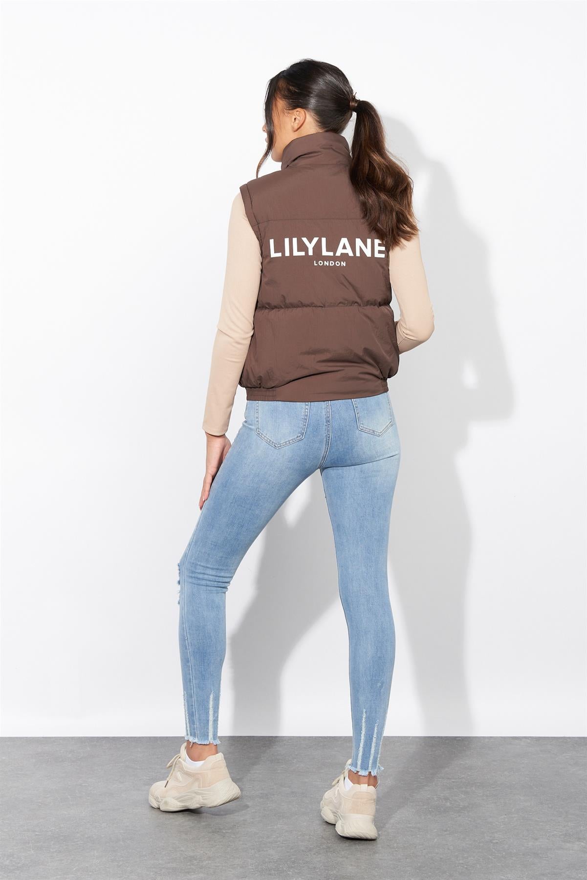Ladies Lily Lane Jimena Crop Gilet Brown