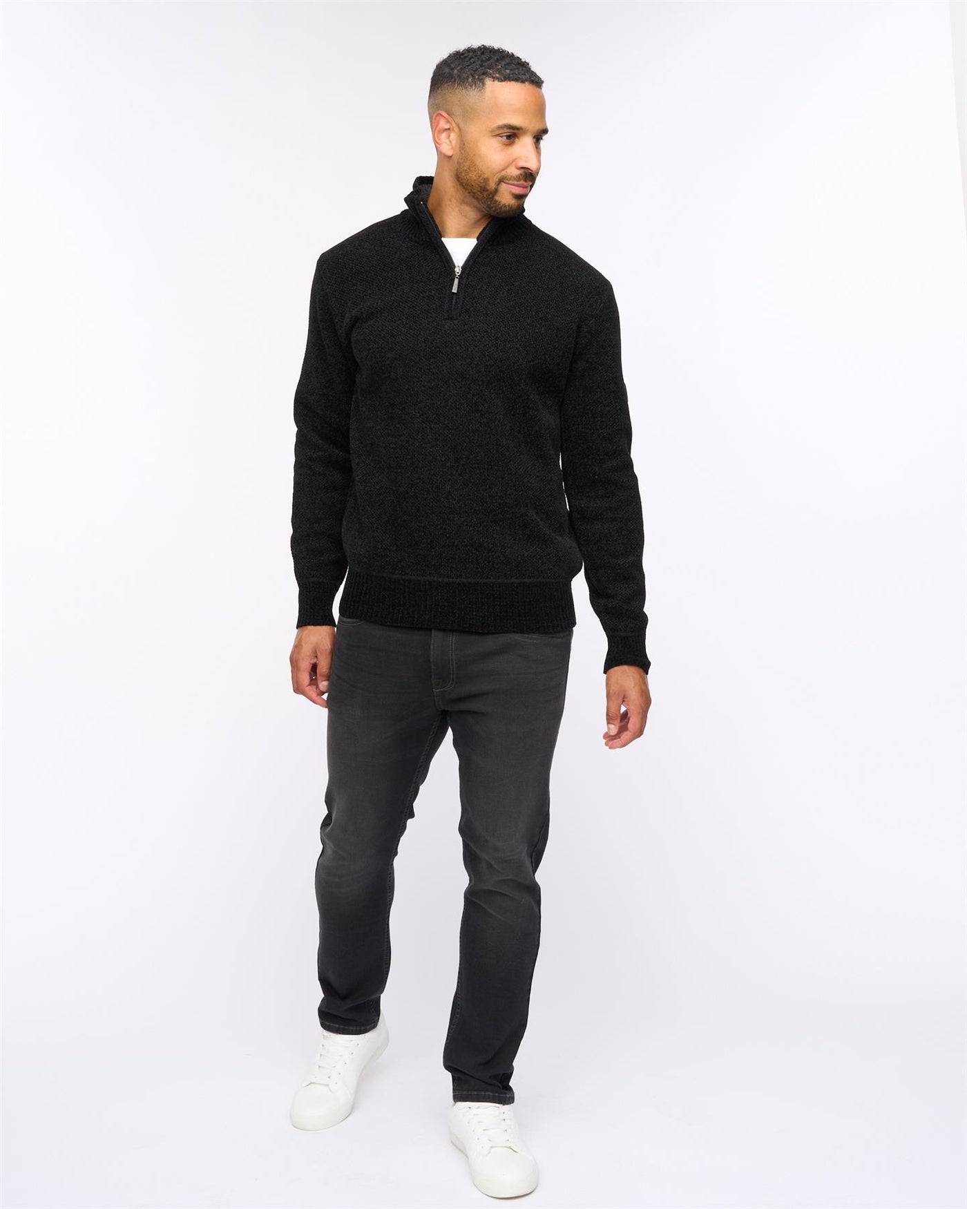 Harewood Chenille 1/4 Zip Jumper Black