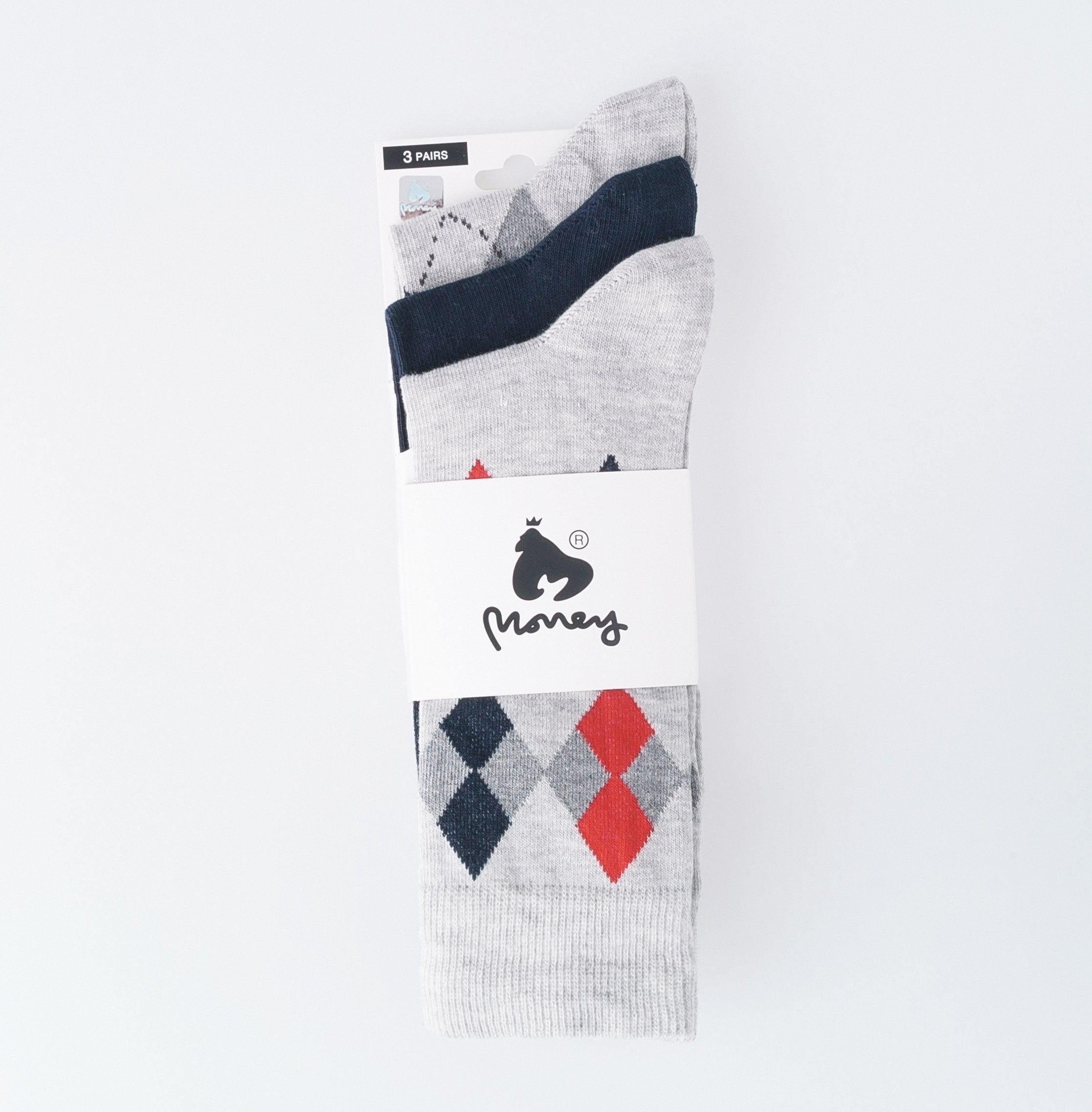 Mens Diamond Sig Socks 3pk - Lt Grey/Night Sky