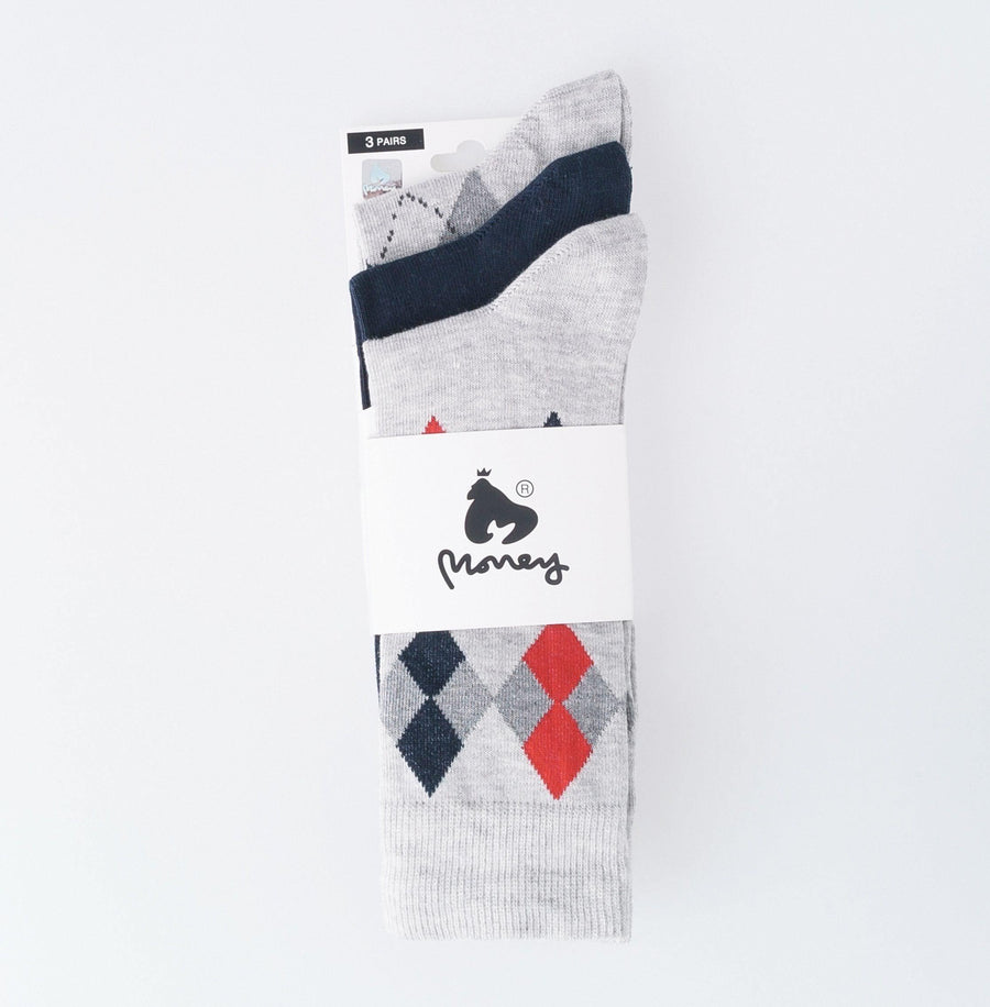 Mens Diamond Sig Socks 3pk - Lt Grey/Night Sky