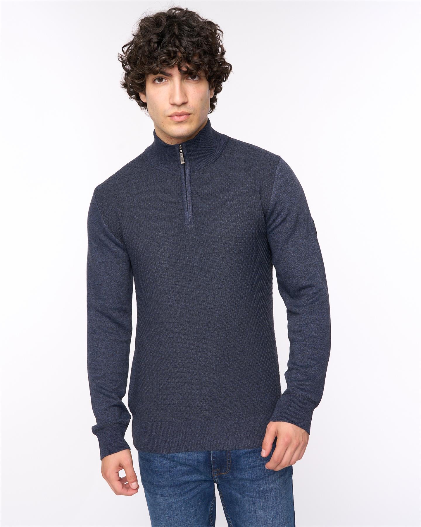 Mens Seymour Funnel Neck Knit Navy Marl