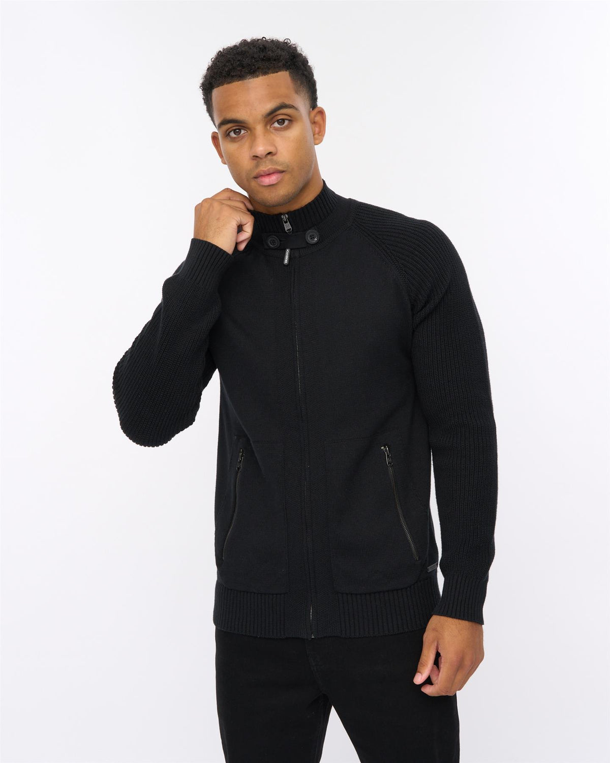 Mens Birchin Zip Thru Knit Black