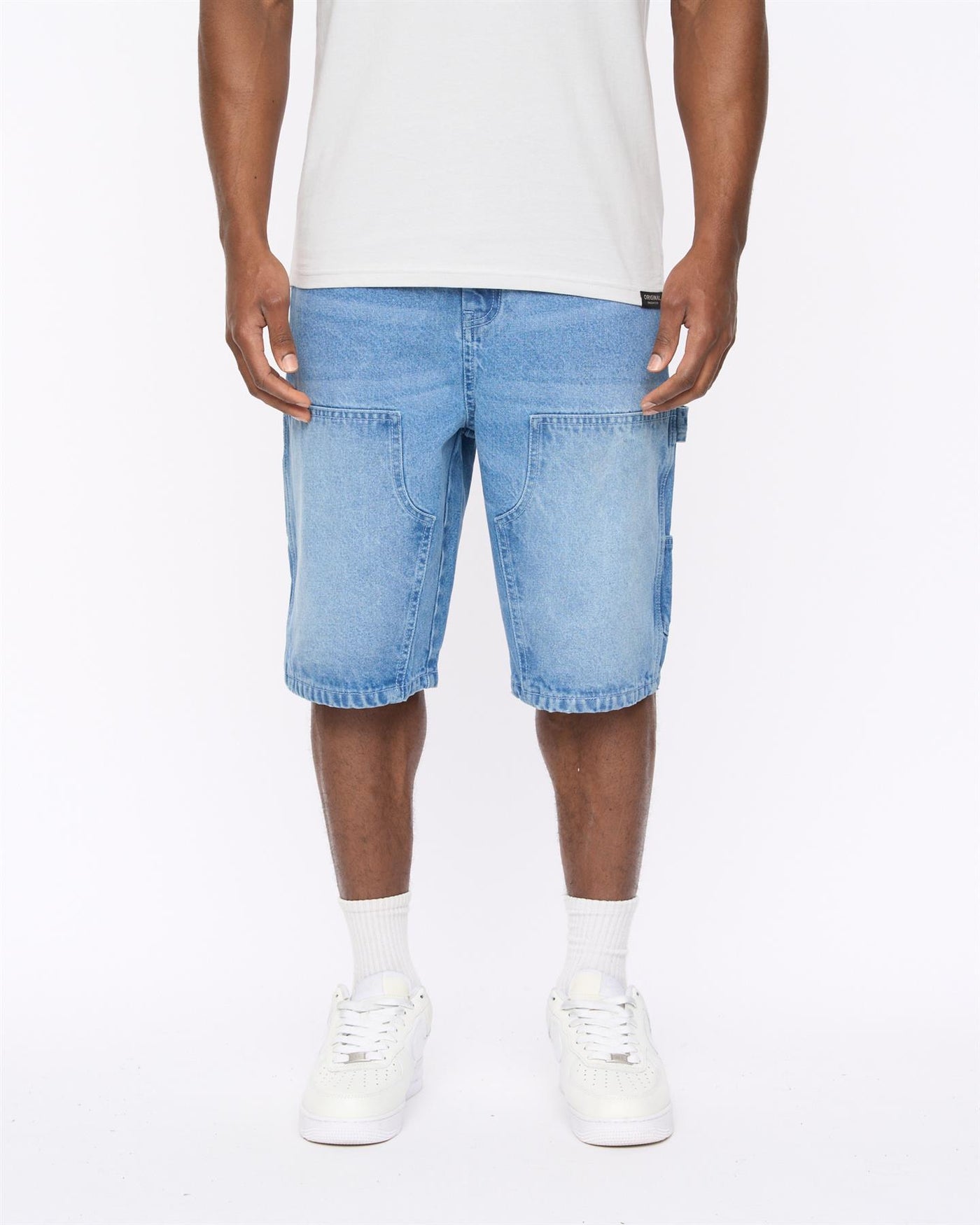 Mens Teleman Denim Shorts Light Wash