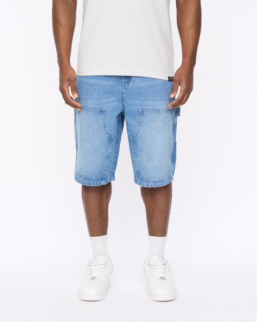 Mens Teleman Denim Shorts Light Wash