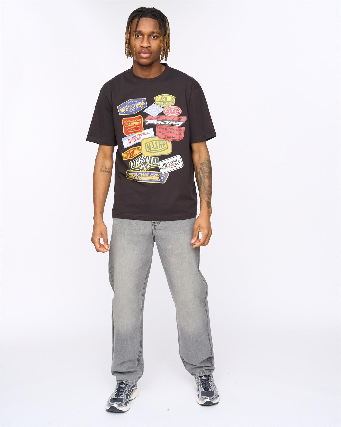 Mens Race Badges Oversized T-Shirt Black