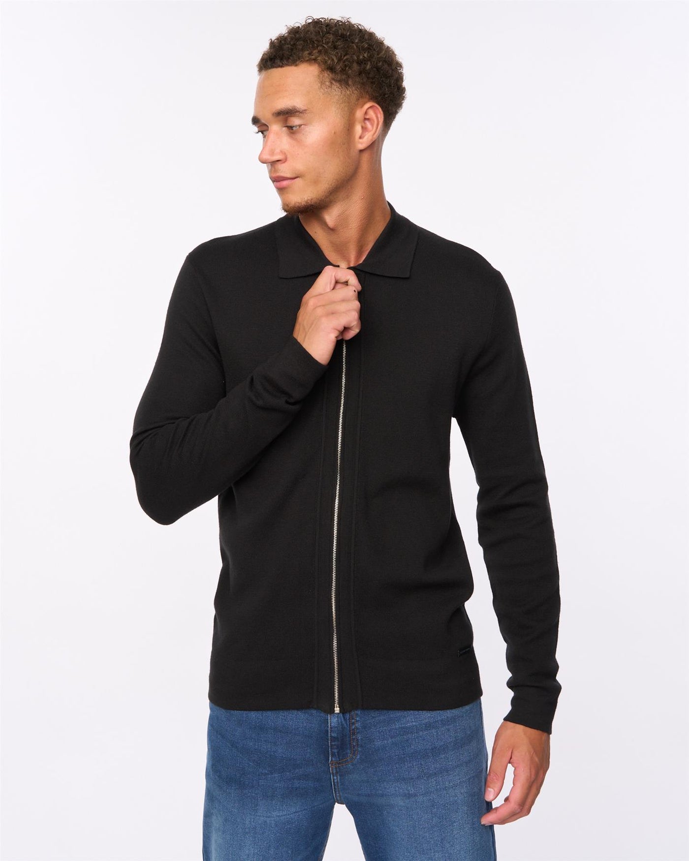Mens Melfi Zip Thru Knit Black