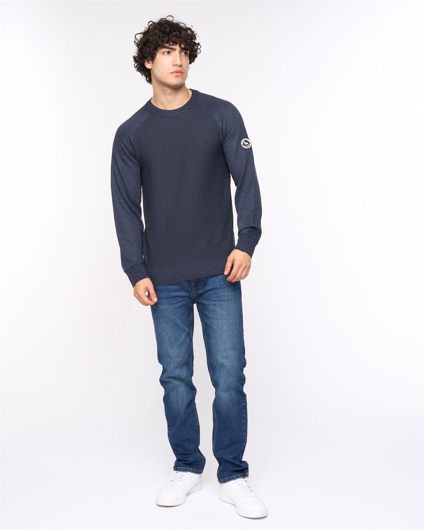 Mens  Crestfield Crew Knit Navy Marl