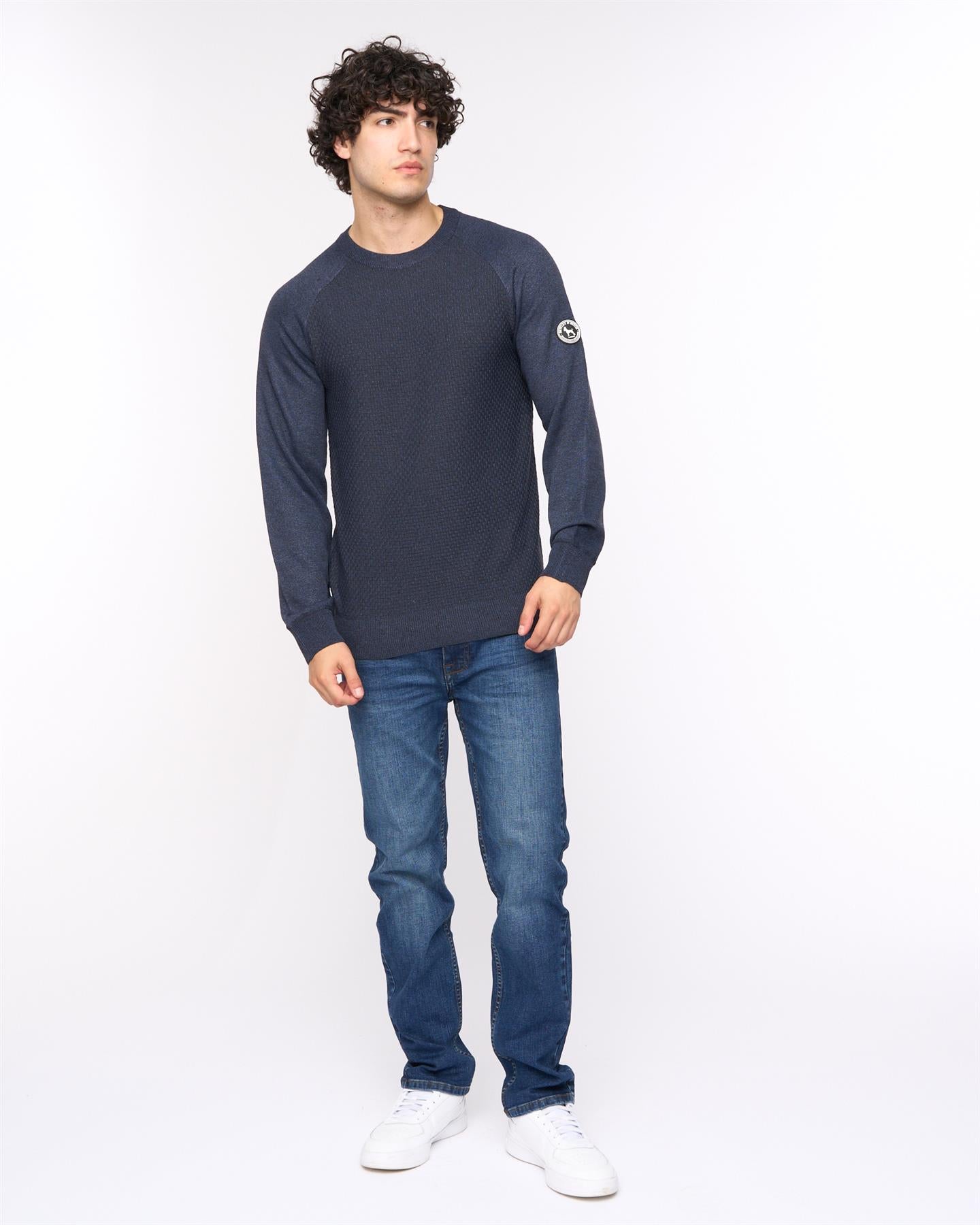 Mens  Crestfield Crew Knit Navy Marl