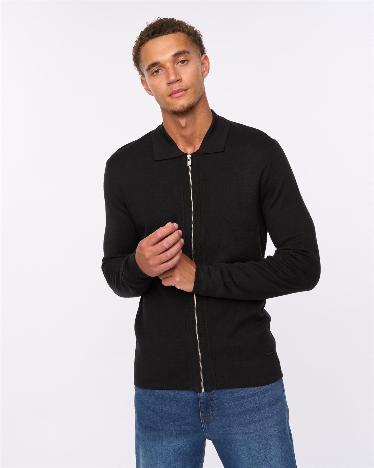 Mens Melfi Zip Thru Knit Black