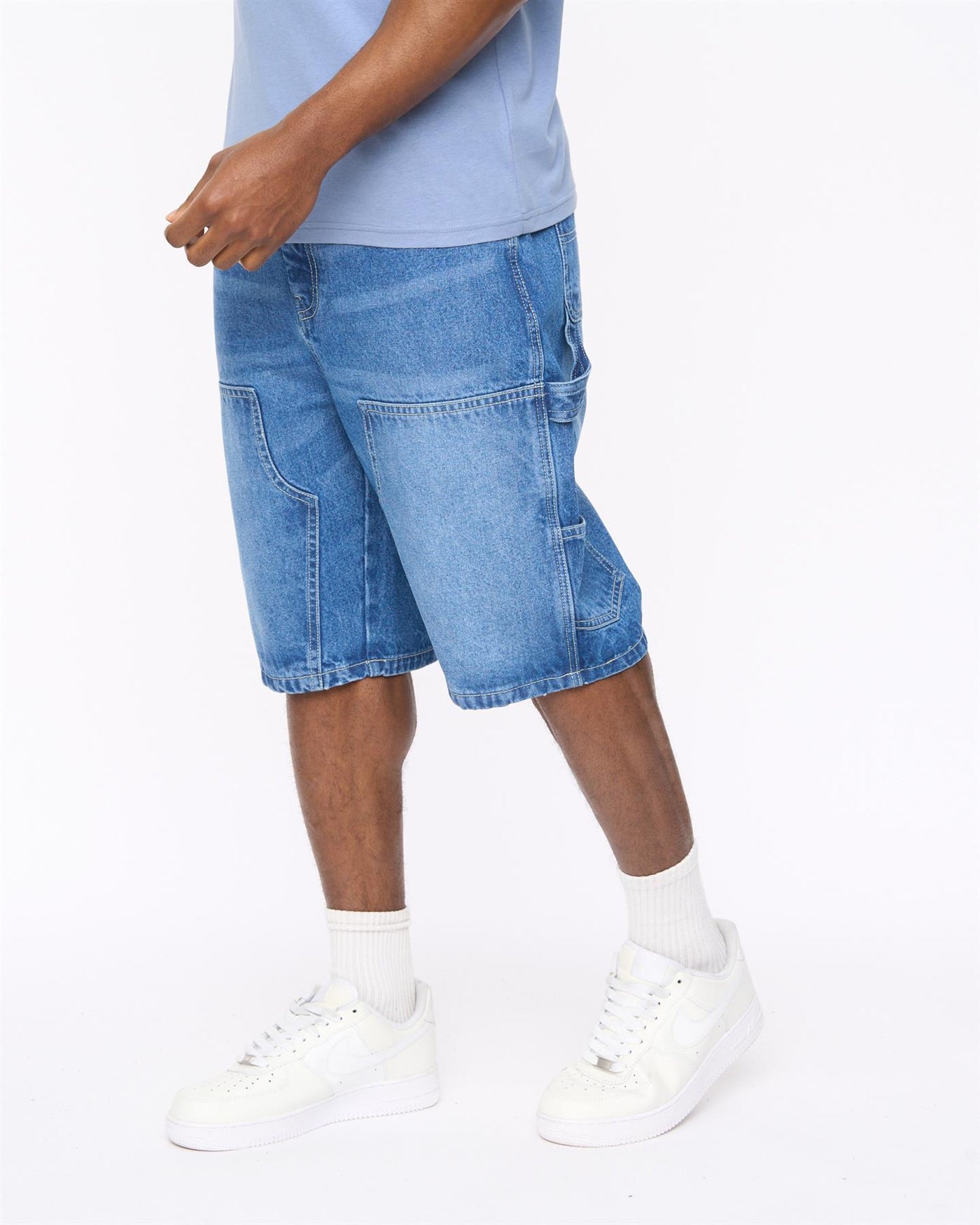 Mens Teleman Denim Shorts Mid Wash