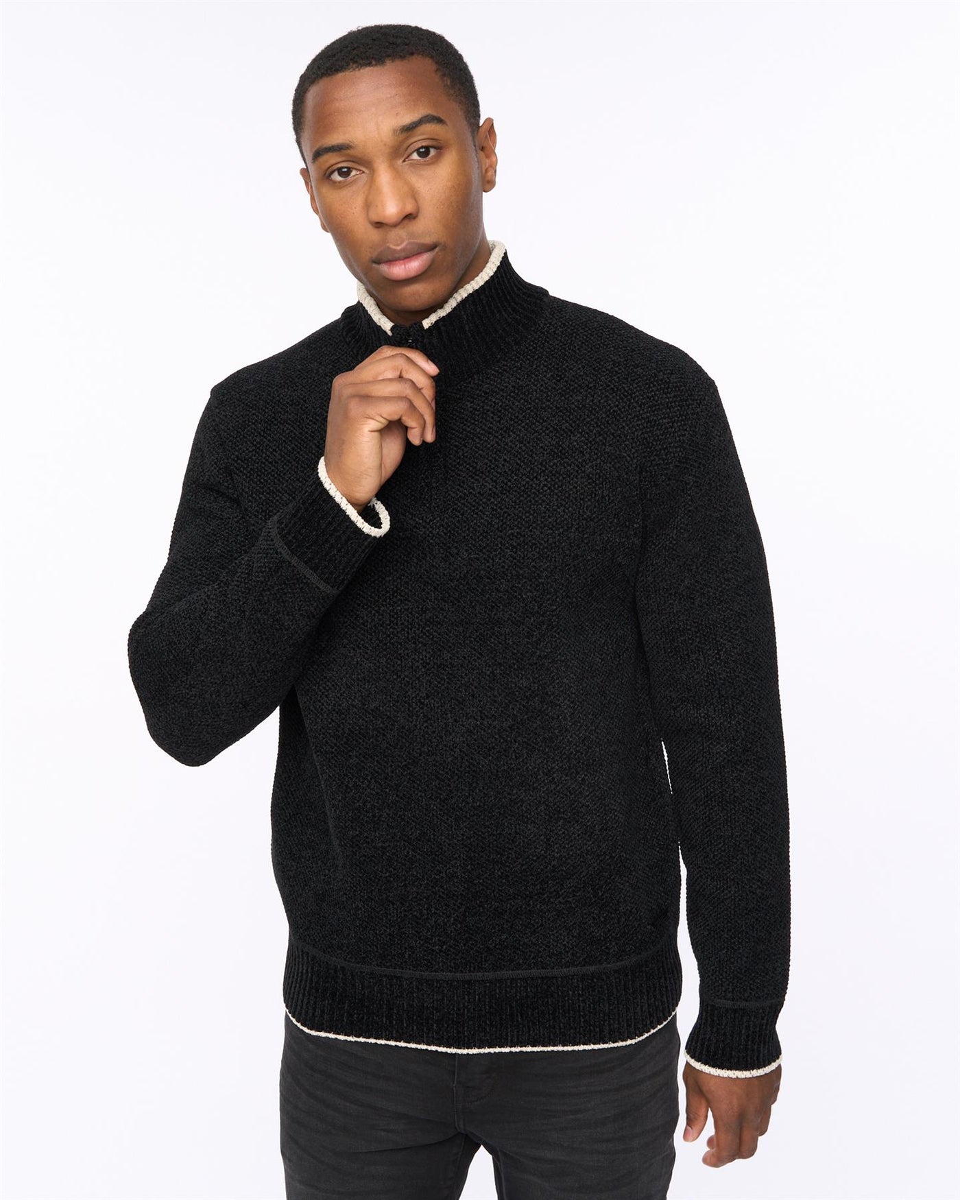 Mens Coldwell Chenille 1/4 Zip Knit Black
