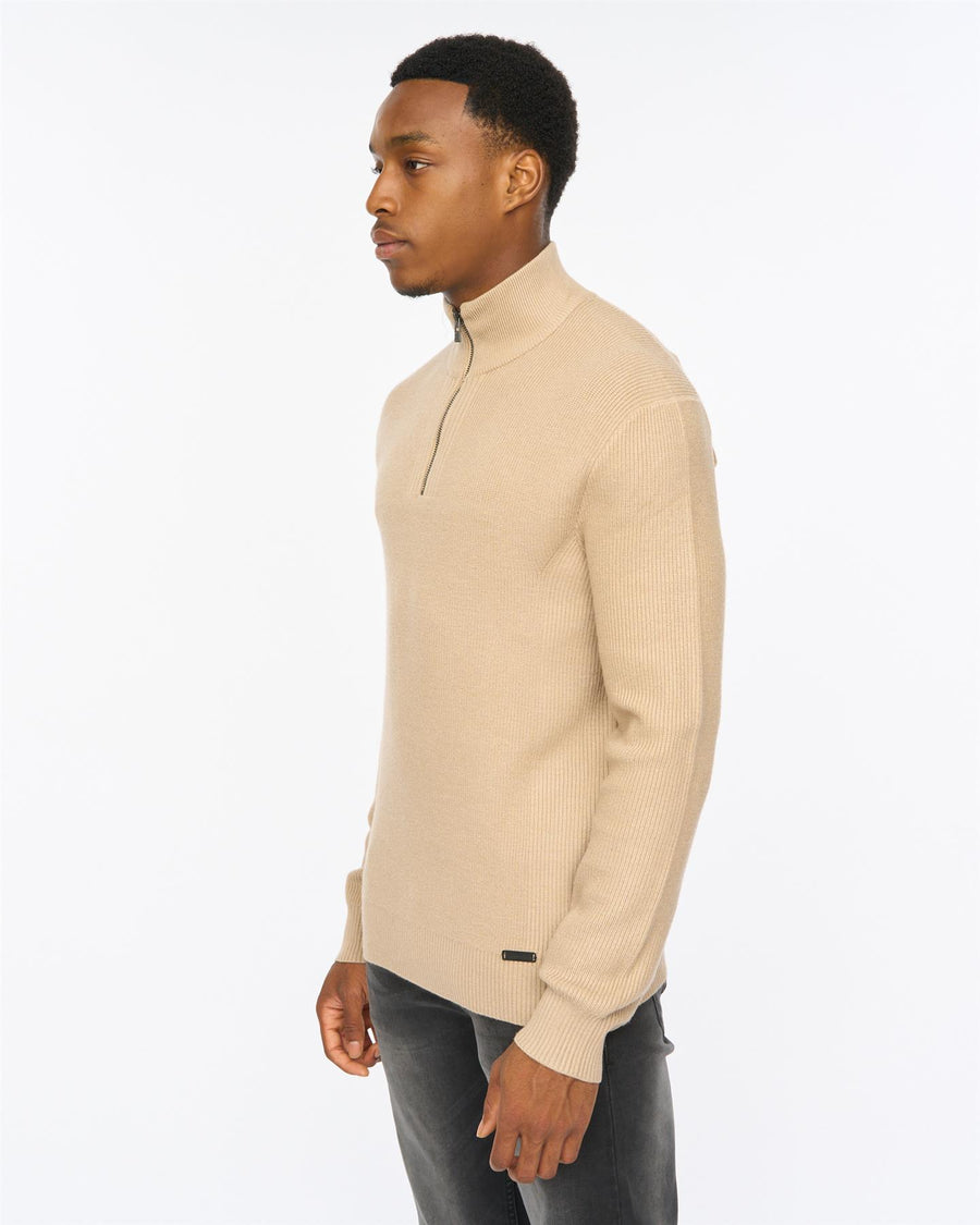 Mens Potenza 1/4 Zip Knit Stone