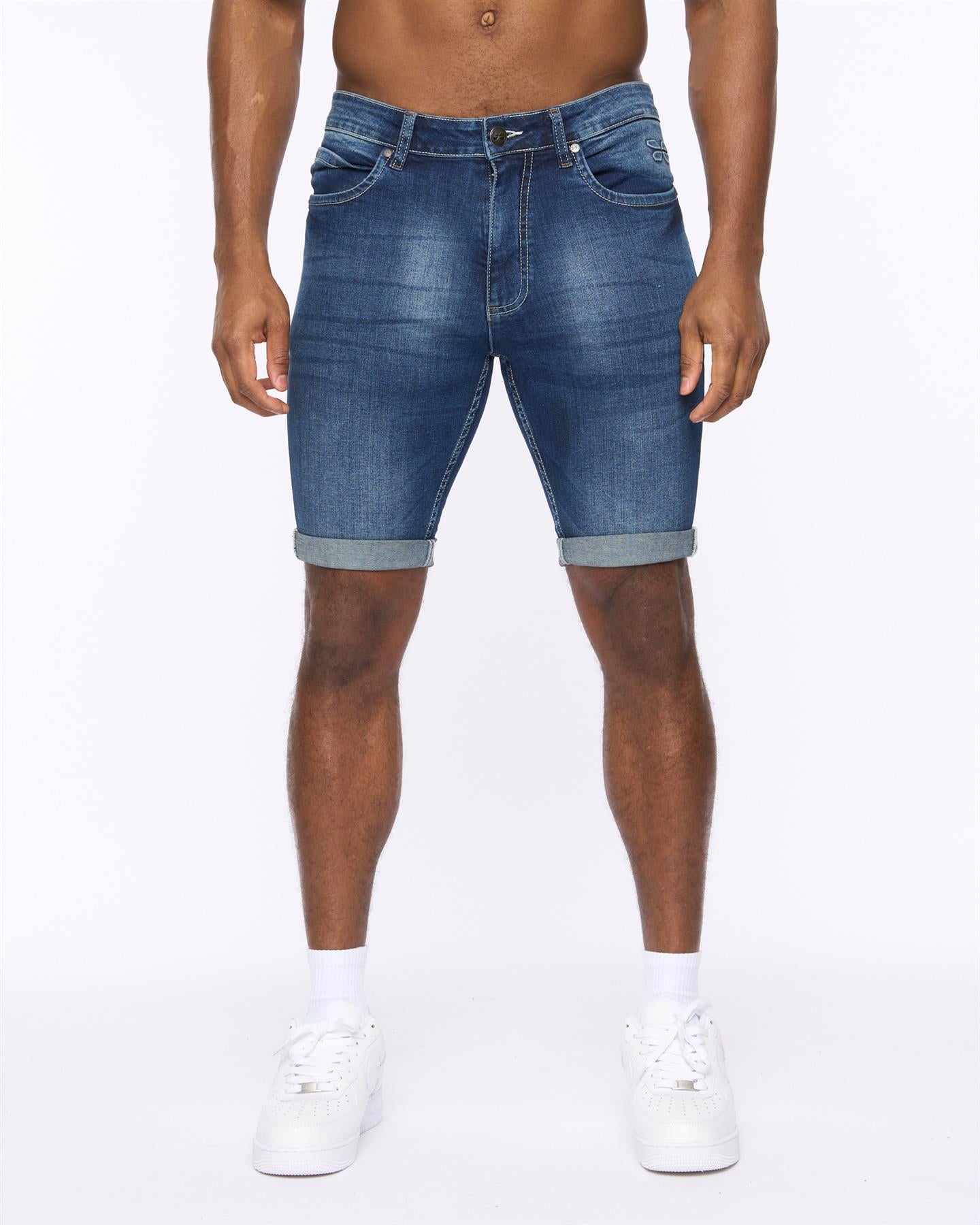 Tonwin Embossed Denim Shorts Dark Wash