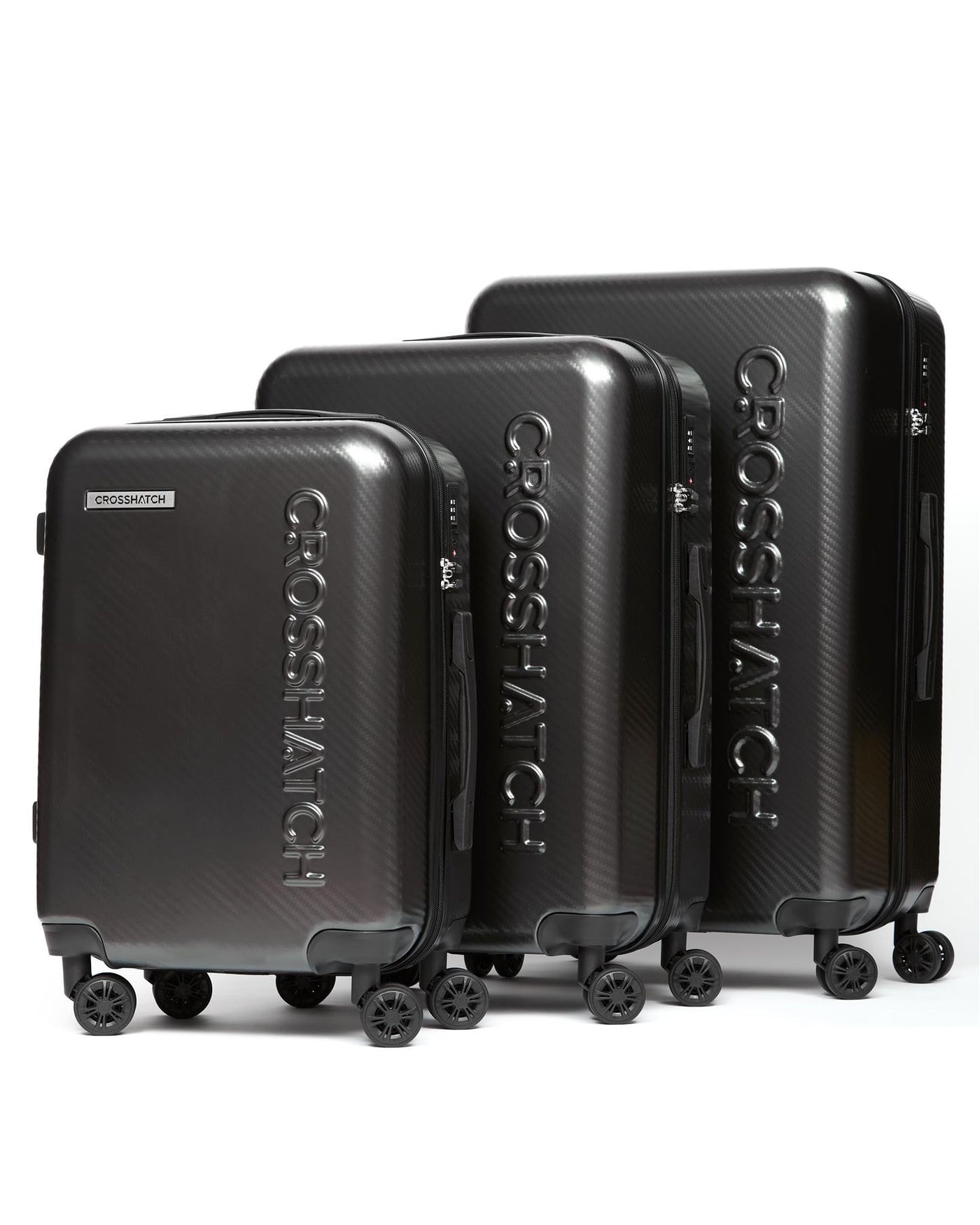 Mens Escapade Embossed Suitcase 3pk Charcoal