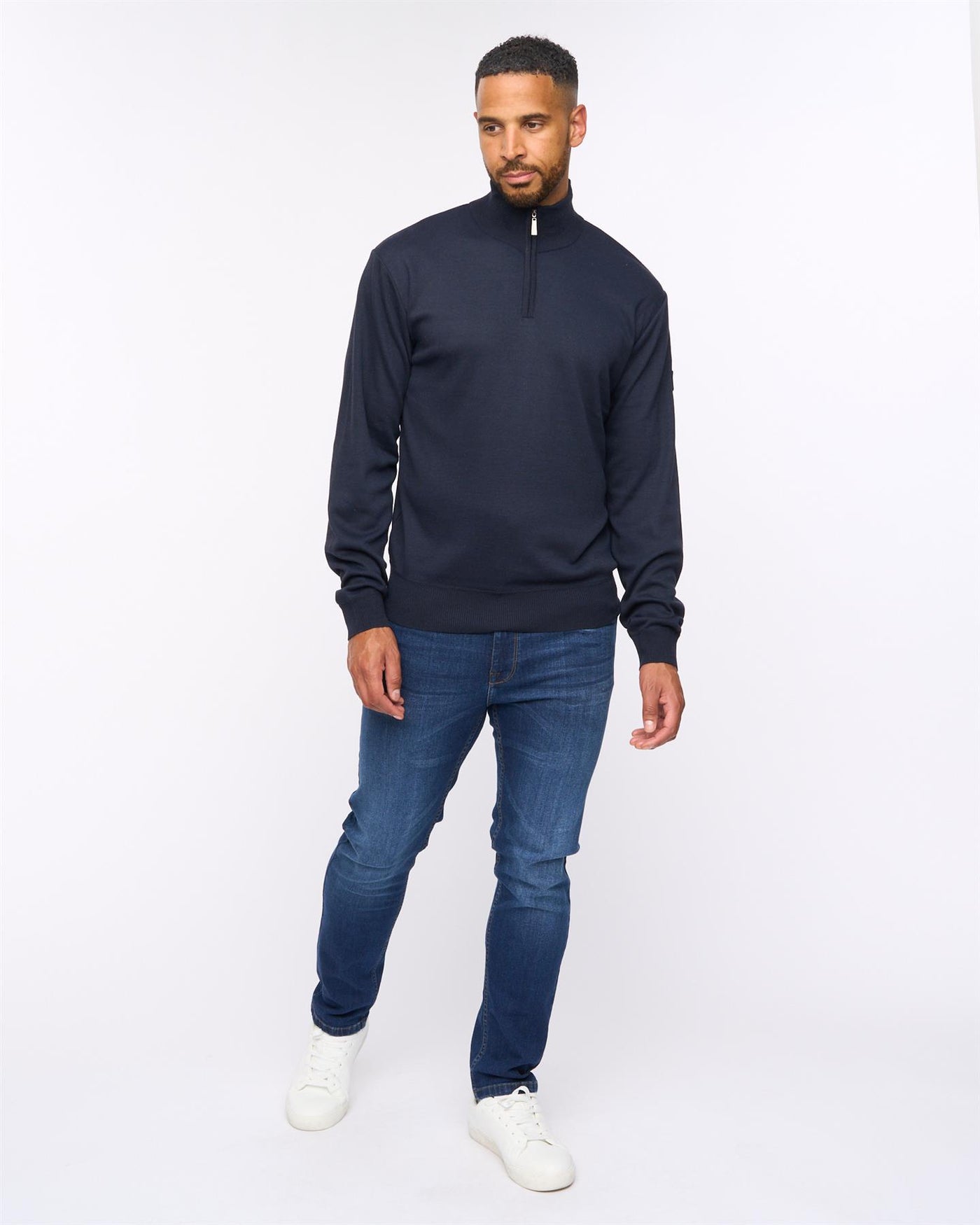 Delloway 1/4 Zip Funnel Neck Jumper Navy
