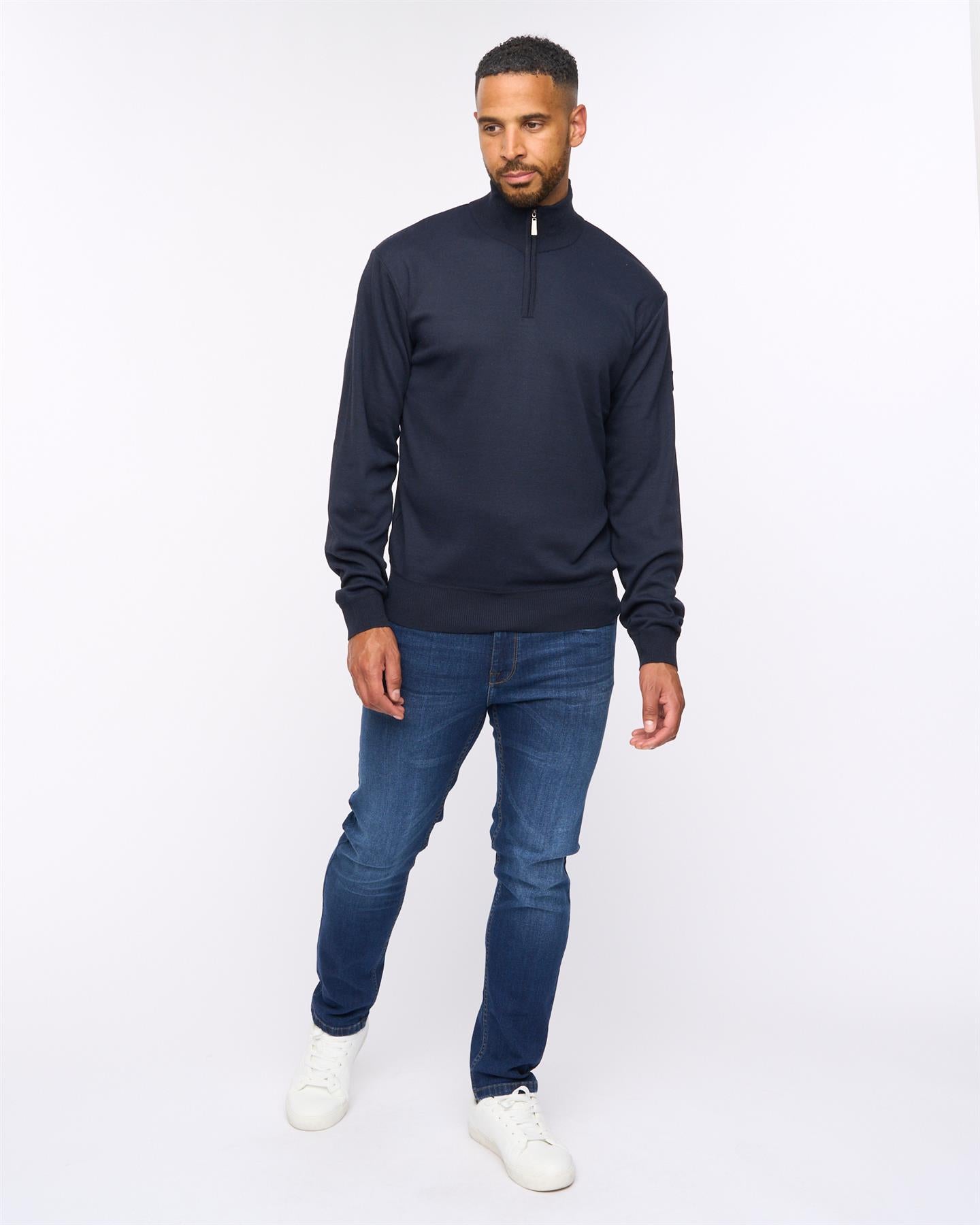 Delloway 1/4 Zip Funnel Neck Jumper Navy